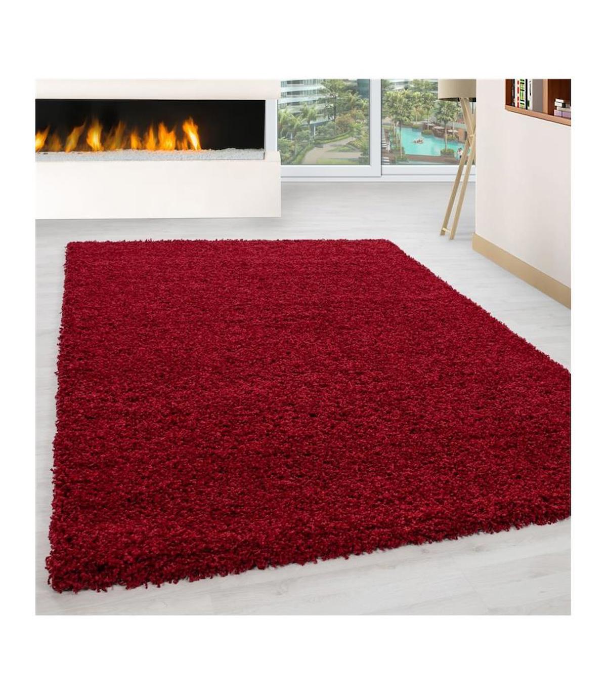 Carpettex Kırmızı 30 mm Polipropilen Antibakteriyel Yıkanabilir Kalın Kaymaz Lateks Taban Dikdörtgen Makine Dokuma Salon Halısı 160x230 cm