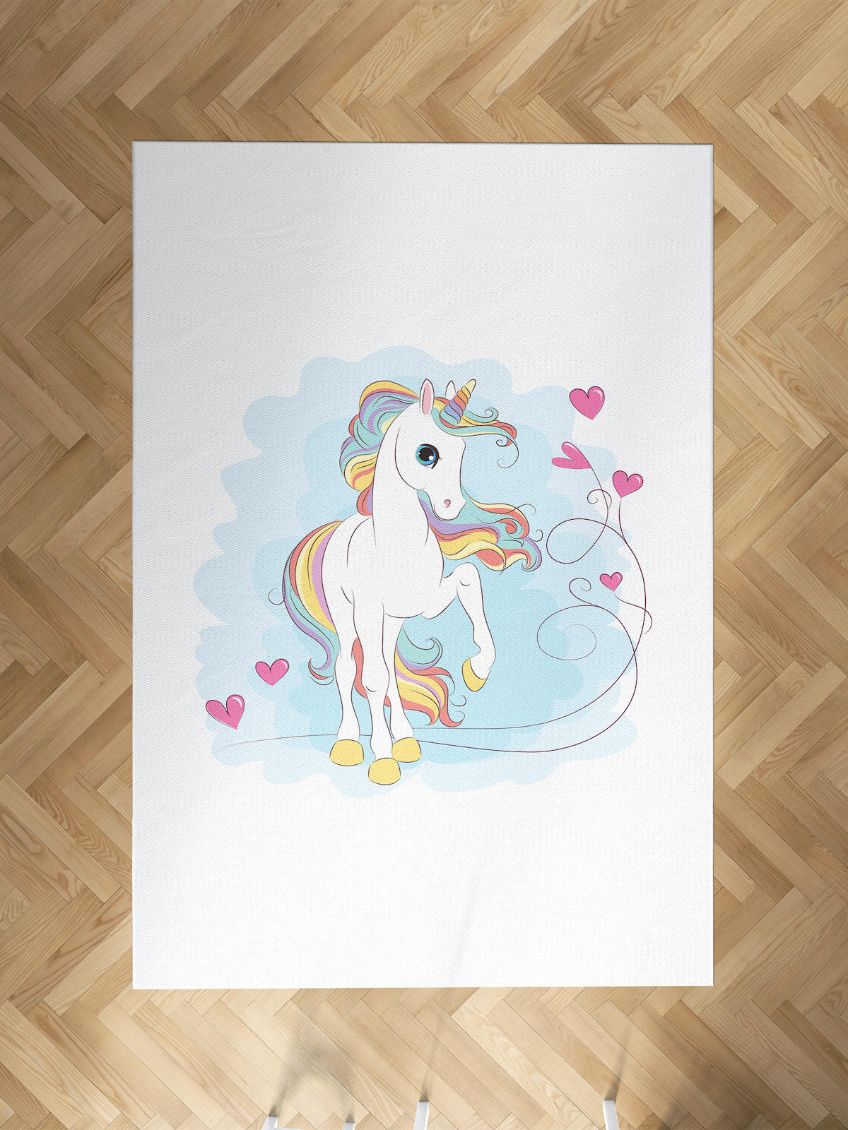 Mekta Home Kalp-Unicorn Krem 10 mm Antibakteriyel Yıkanabilir İnce Kaymaz Dot Taban Dikdörtgen Makine Dokuma Çocuk Odası Halısı 150x500 cm