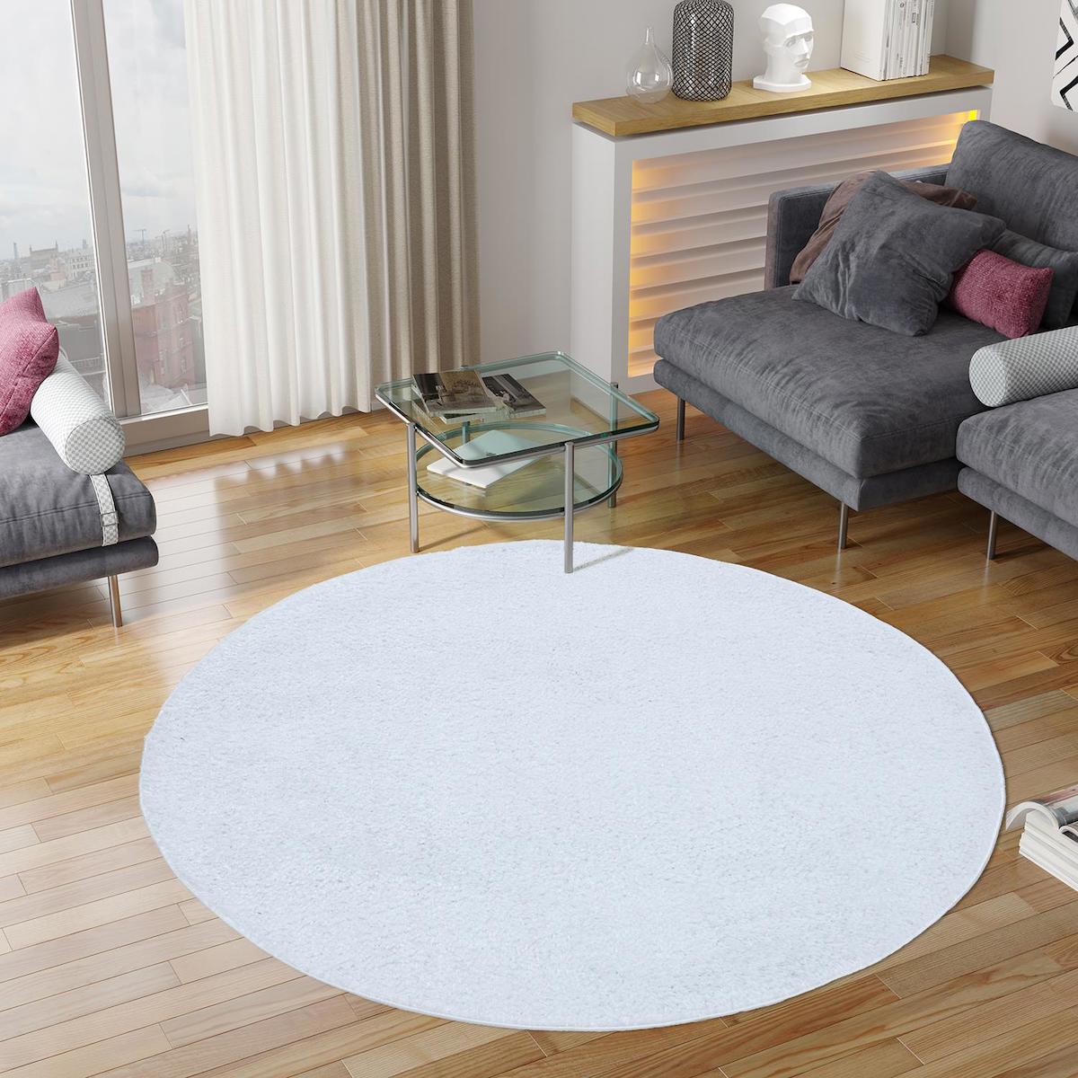 Giza Home F009O Beyaz 20 mm Polyester Antibakteriyel Yıkanabilir Kalın Kaymaz Yuvarlak Makine Dokuma Salon Halısı 120x180 cm