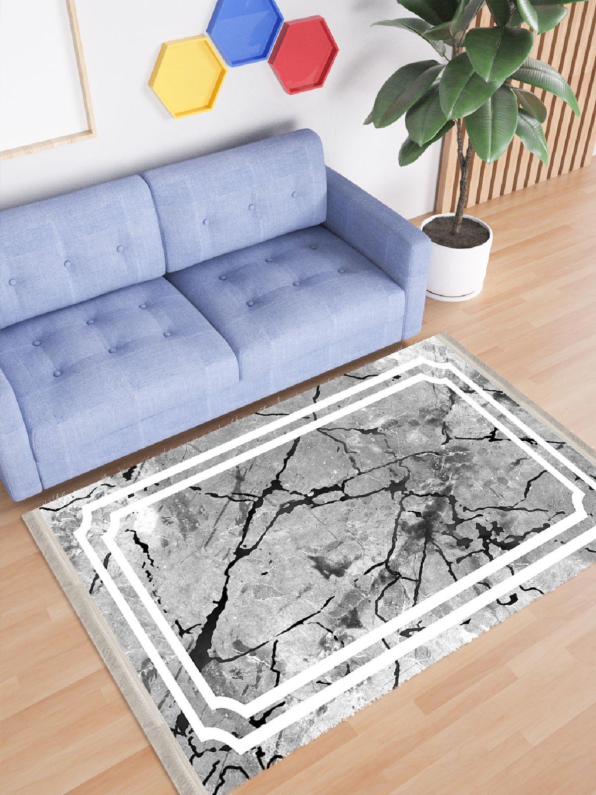 Enbe Collection E-ST1001B Gri 5 mm Pamuk Silinebilir Yıkanabilir Orta Kaymaz Dot Taban Dikdörtgen Makine Dokuma Oturma Odası Halısı 200x300 cm