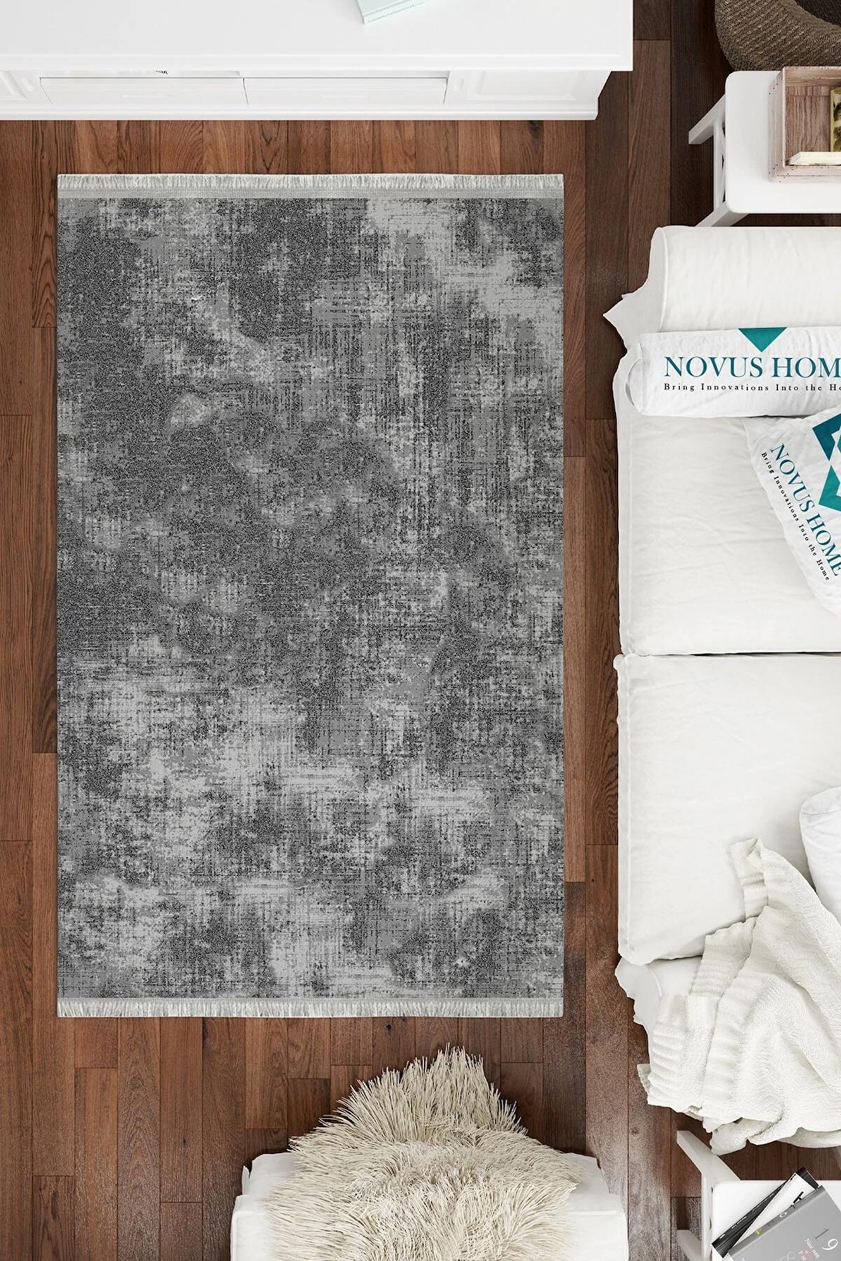 Novus Home Westa Serisi Antrasit Gri 6 mm Pamuk Antibakteriyel-Toz Tutmaz-Yalıtıma Yardımcı Yıkanabilir İnce Kaymaz Taban Yuvarlak Makine Dokuma Antre-Salon-Yatak Odası Halısı 80x150 cm