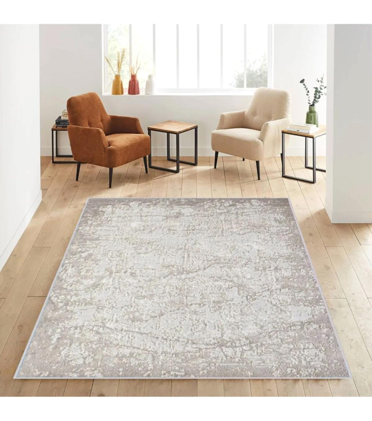Rovigo Home RVG1067 Krem 8 mm Polyester Antibakteriyel-Leke Tutmaz-Toz Tutmaz Yıkanabilir İnce Kaymaz Dot Taban Dikdörtgen Makine Dokuma Salon Halısı 160x230 cm