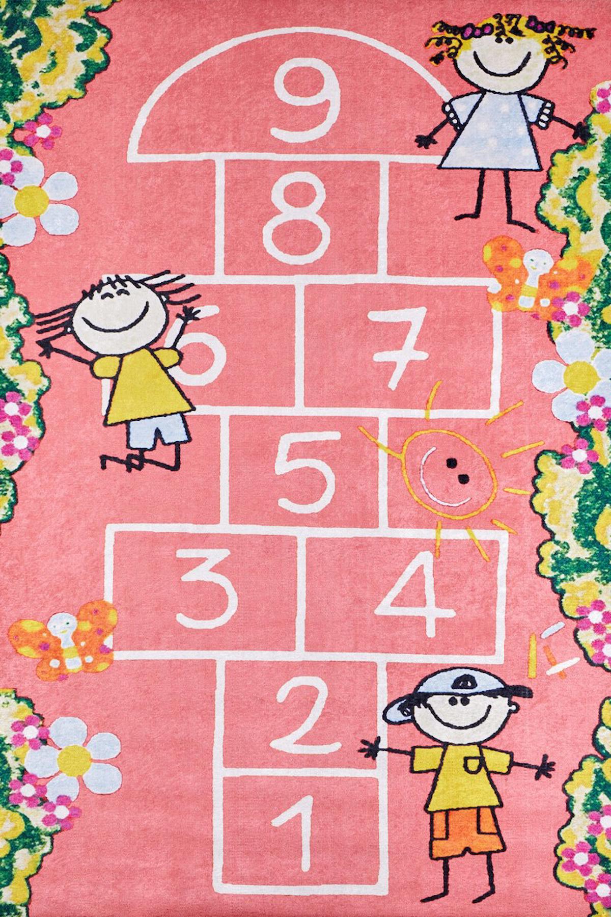 Halı Atölyesi HC006 Pembe 5 mm Pamuk Antialerjenik Yıkanabilir Orta Kaymaz Taban Dikdörtgen Makine Dokuma Çocuk Odası Halısı 120x180 cm