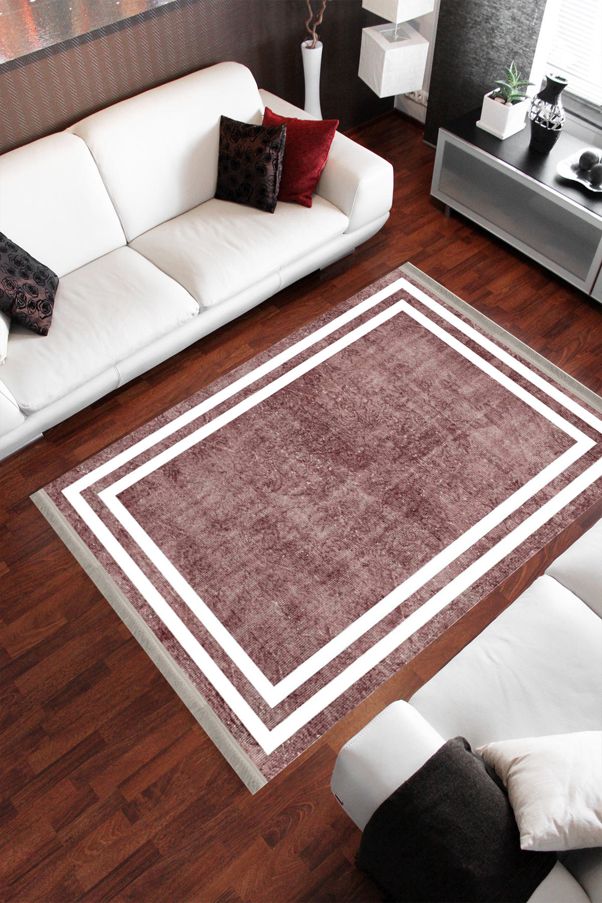 Homier Collection H-MD-0070A Beyaz-Pembe 7 mm Pamuk Antibakteriyel Yıkanabilir Orta Kaymaz Dot Taban Dikdörtgen Makine Dokuma Salon Halısı 100x150 cm