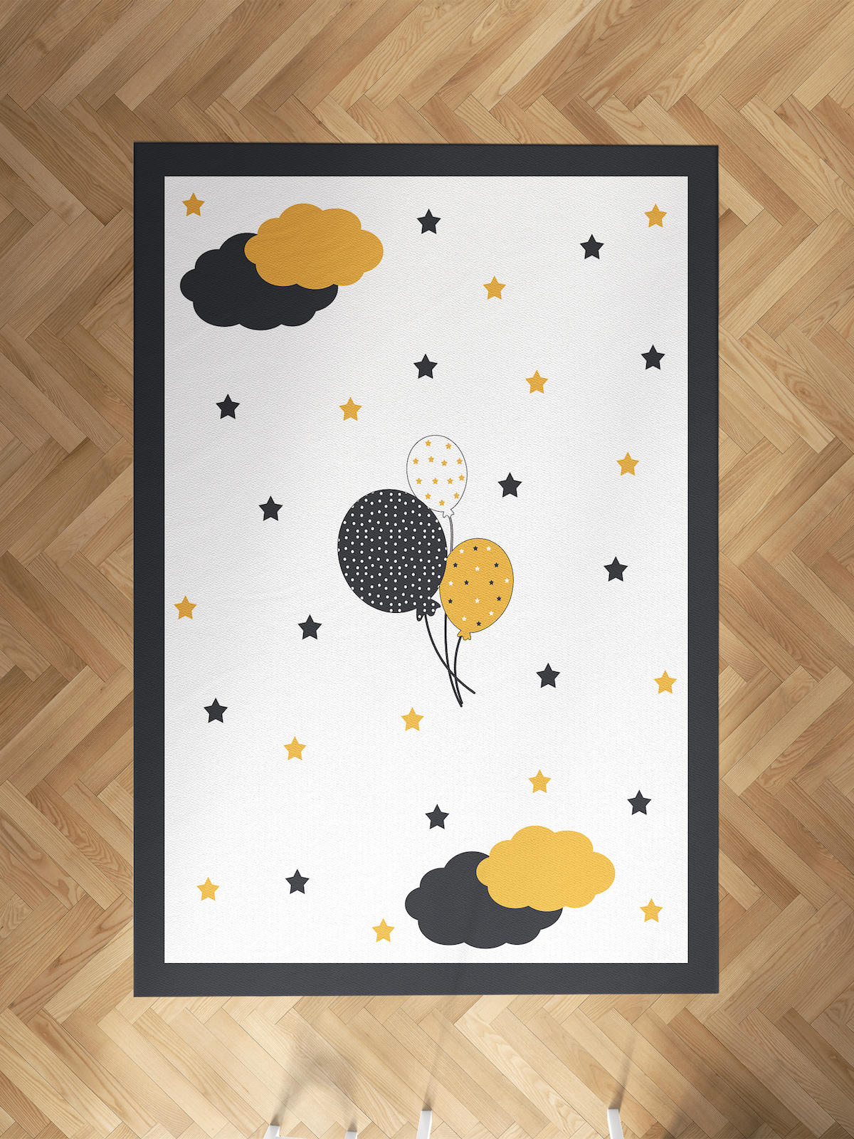 Mekta Home Balon-Yıldız Krem 10 mm Antibakteriyel Yıkanabilir İnce Kaymaz Dot Taban Dikdörtgen Makine Dokuma Çocuk Odası Halısı 200x600 cm