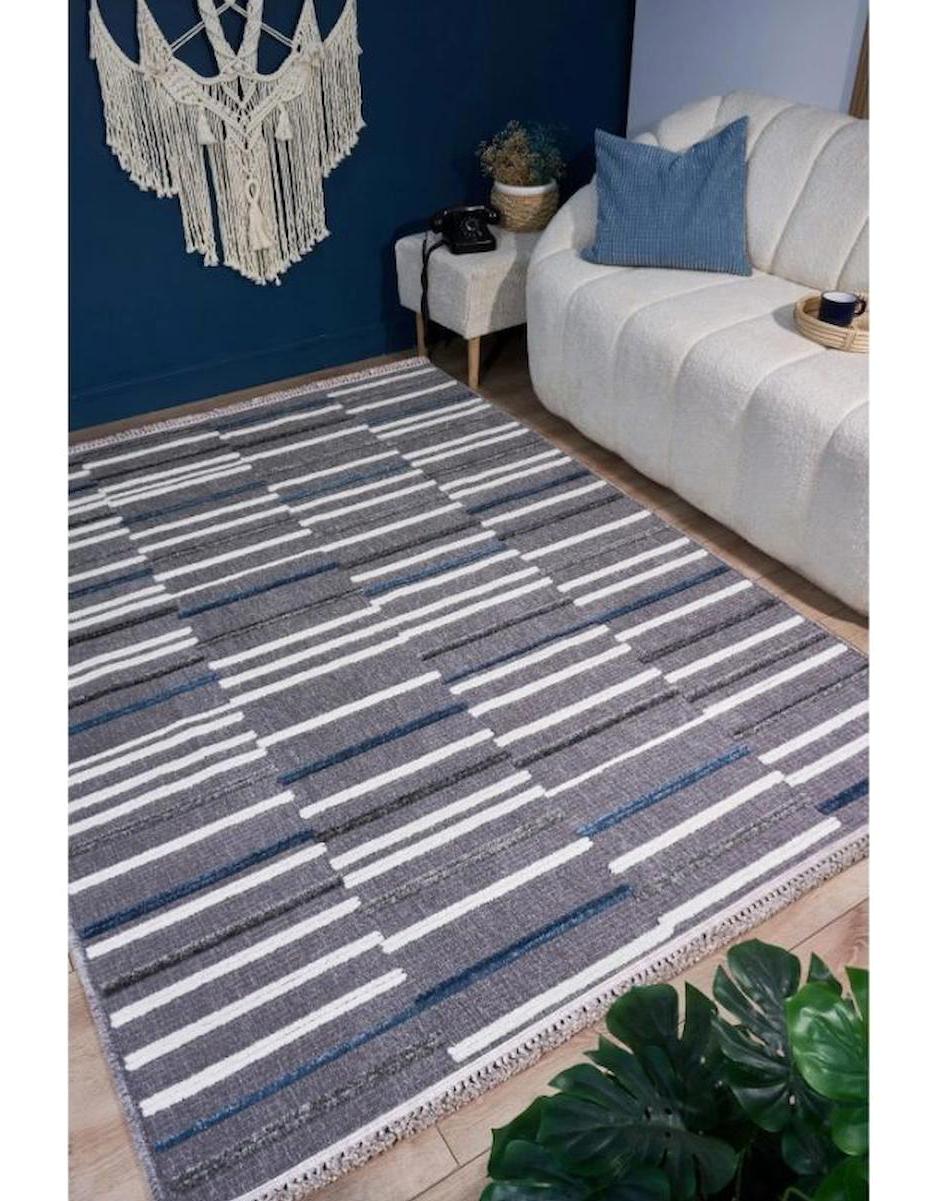 Homeva Visa 7551 Krem 6 mm Polyester Antibakteriyel Yıkanabilir İnce Kaymaz Dikdörtgen Makine Dokuma Salon Halısı 200x300 cm