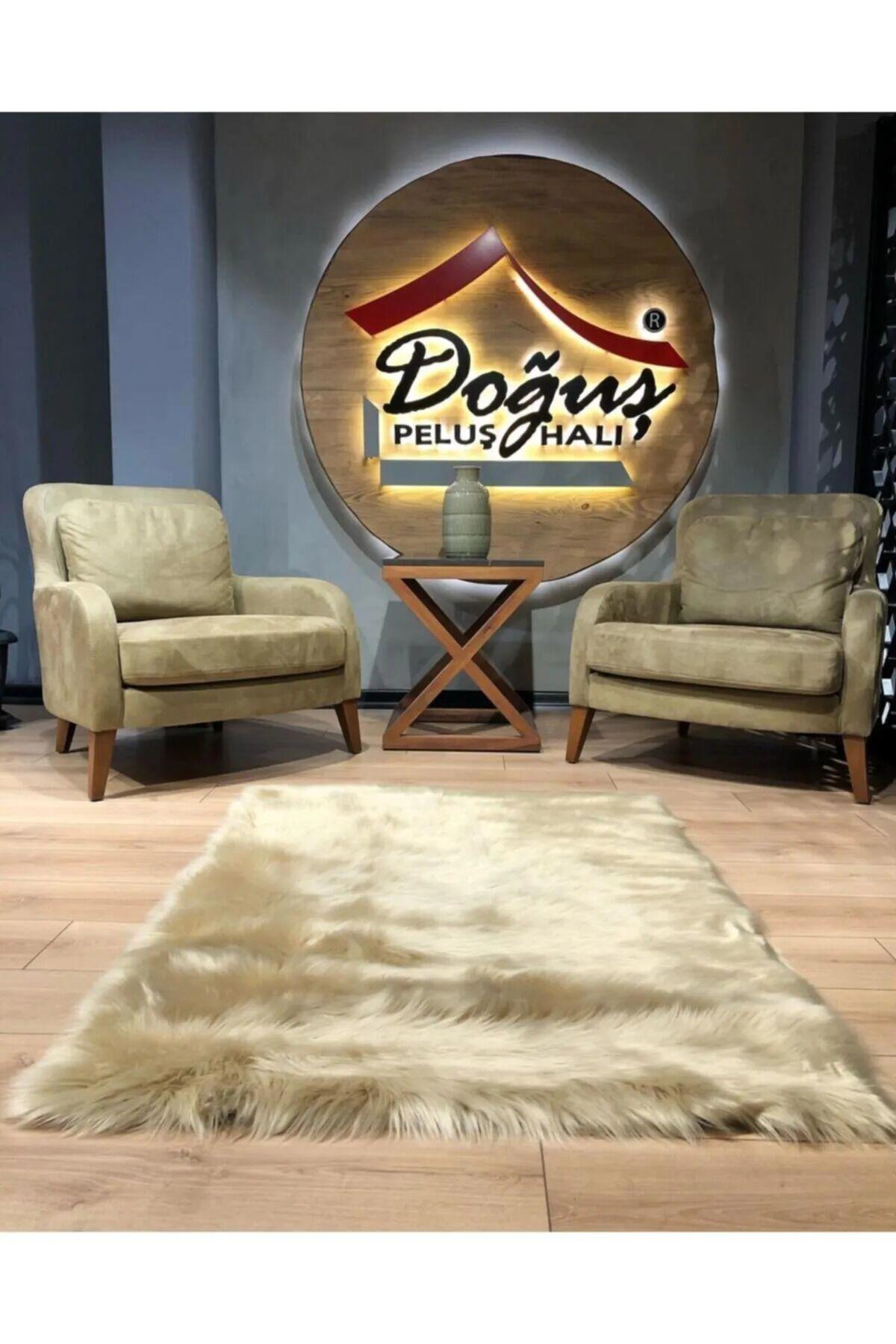 Doğuş Peluş Halı Krem 0.4 mm Polyester Silinebilir Yıkanabilir İnce Kaymaz Taban Makine Dokuma Salon Halısı 200x290 cm