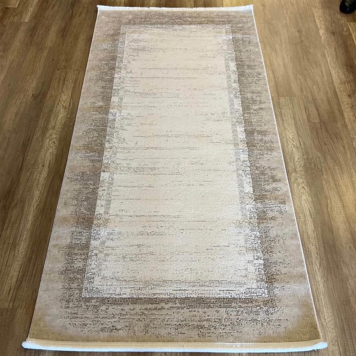 Luxess Halı Valeria 1072 Bej 8 mm Polyester Antibakteriyel Yıkanabilir İnce Kaymaz Dikdörtgen Makine Dokuma Salon Halısı 100x200 cm