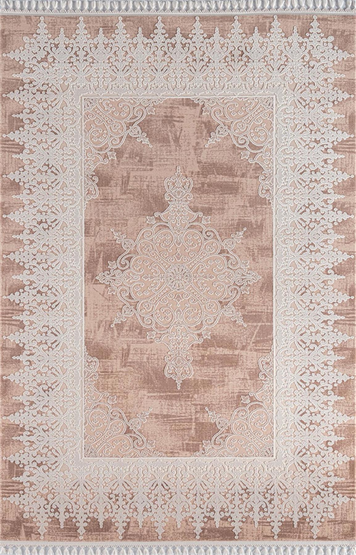 Sanat Halı Delüks 6992 Krem 14 mm Akrilik Yıkanabilir Kalın Kaymaz Lateks Taban Dikdörtgen Makine Dokuma Salon Halısı 80x150 cm