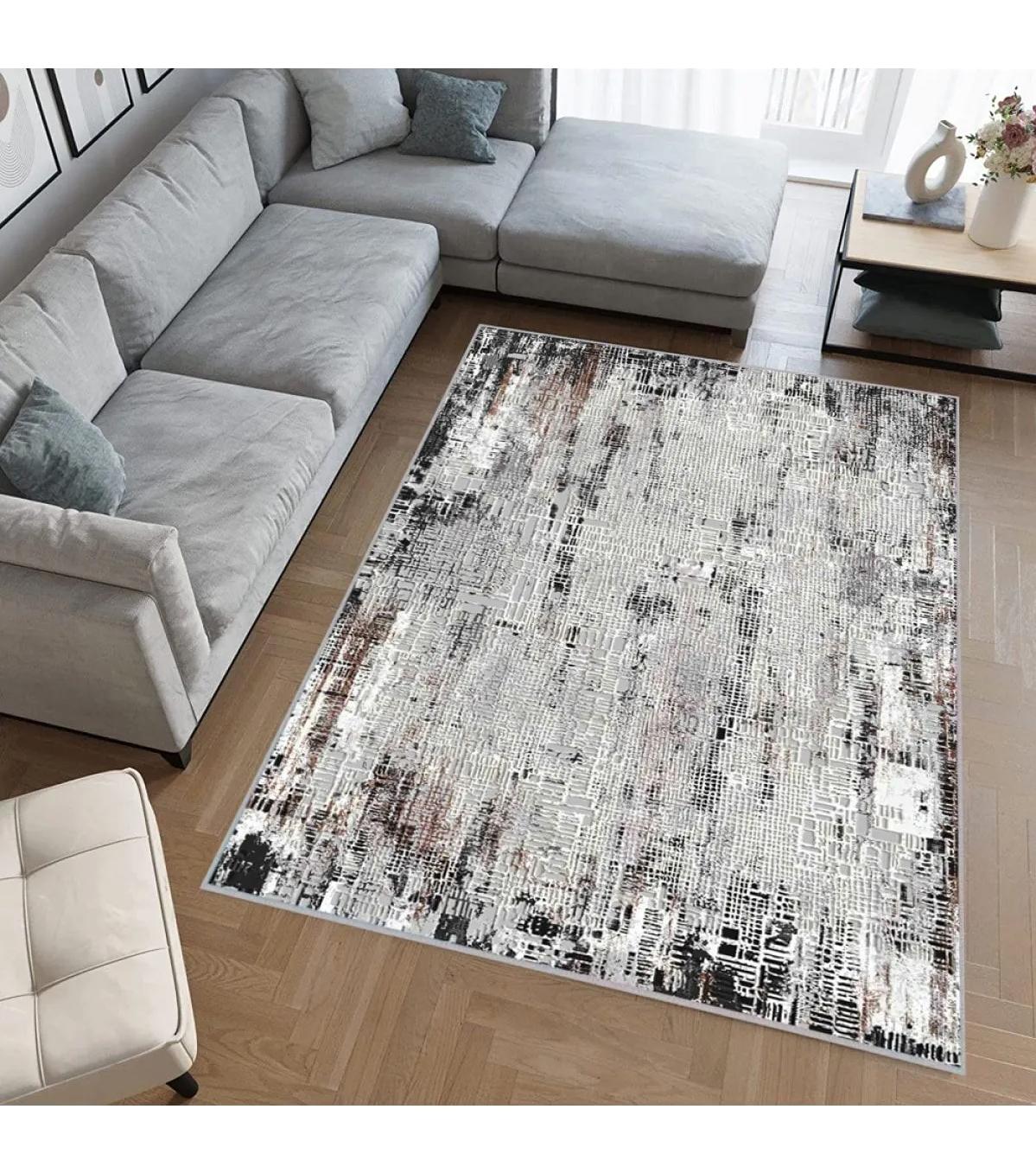Rovigo Home RVG0553 Gri 8 mm Polyester Antibakteriyel-Leke Tutmaz-Toz Tutmaz Yıkanabilir İnce Kaymaz Dot Taban Dikdörtgen Makine Dokuma Salon Halısı 140x230 cm