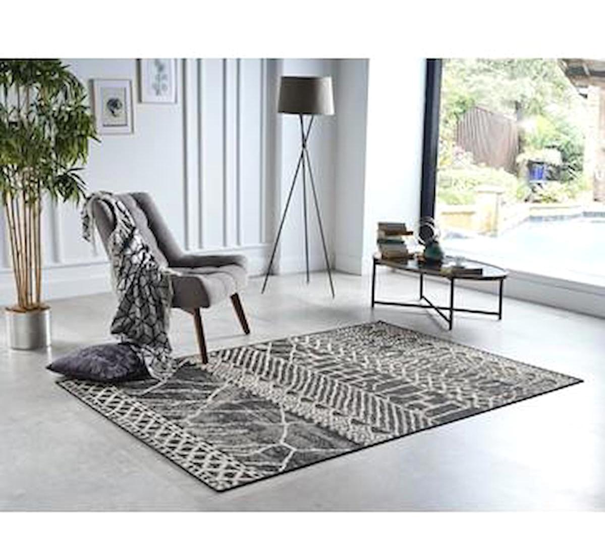 Gümüşsuyu Deco Natural Siyah 6 mm Polipropilen Antibakteriyel Yıkanabilir İnce Kaymaz Jüt Taban Geometrik Dikdörtgen Makine Dokuma Salon Halısı 80x150 cm