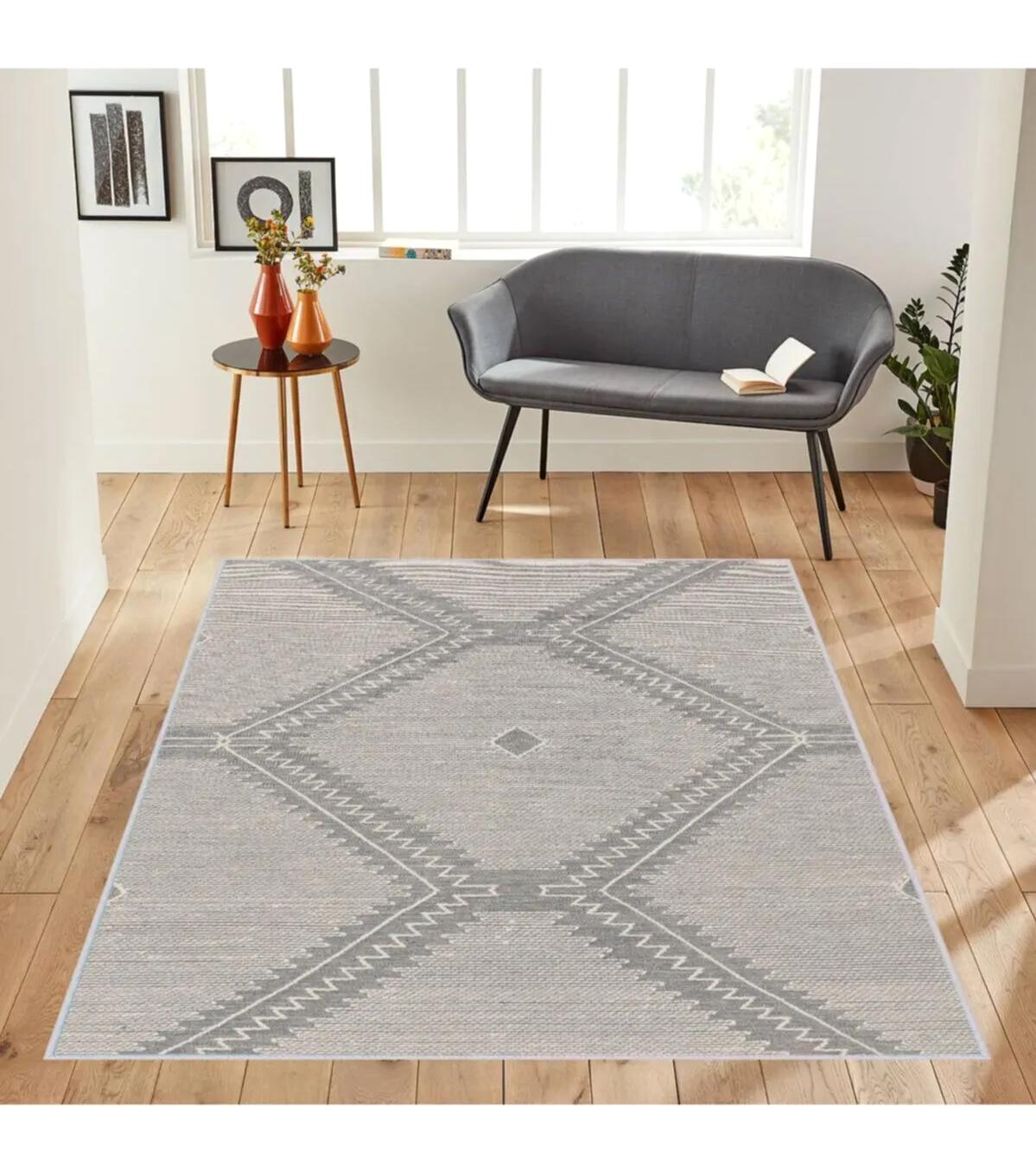 Rovigo Home RVG1224 Gri 8 mm Polyester Antibakteriyel-Leke Tutmaz-Toz Tutmaz Yıkanabilir İnce Kaymaz Dot Taban Dikdörtgen Makine Dokuma Salon Halısı 160x350 cm
