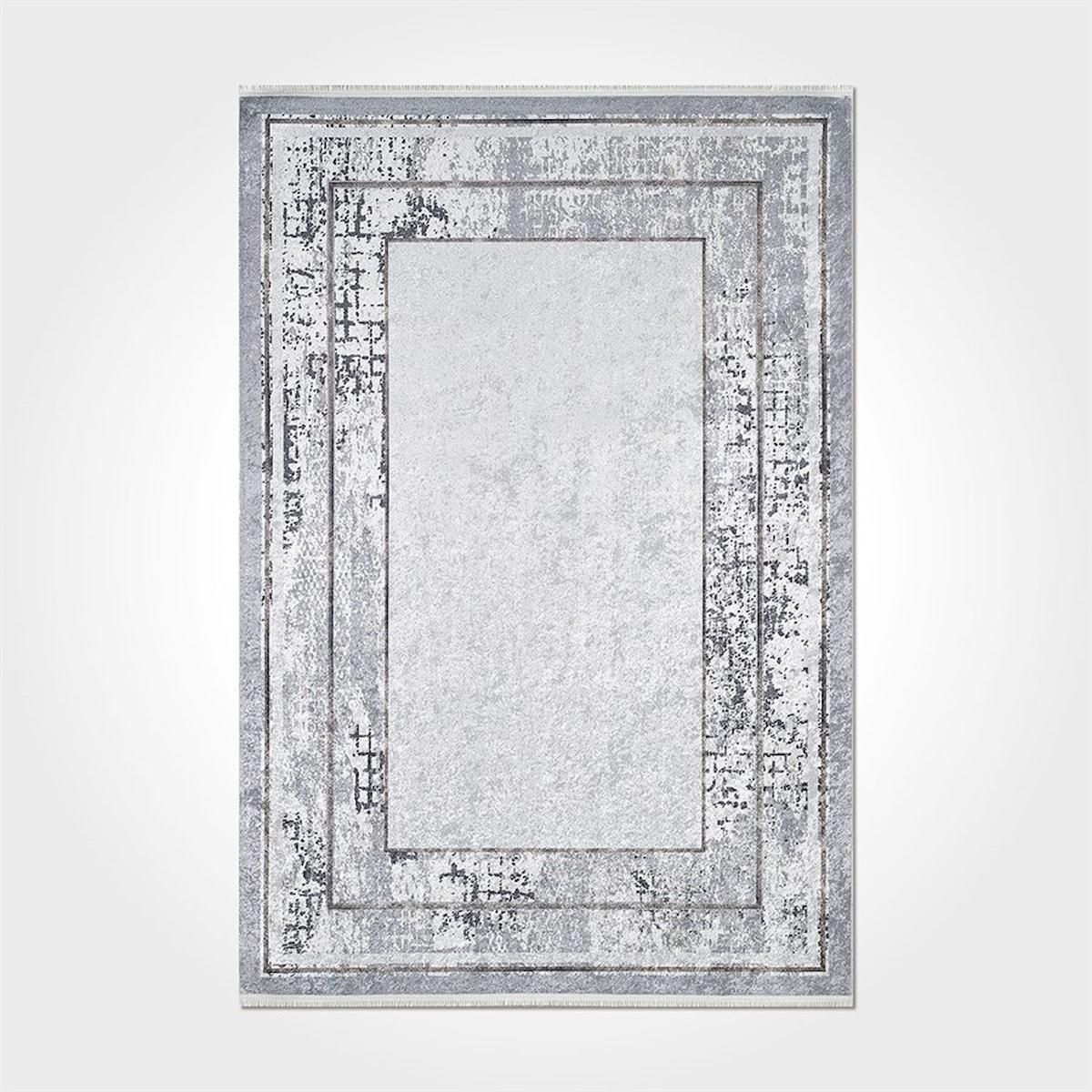 Crea Halı 2413PC Gri Pamuk-Polyester Yıkanabilir İnce Kaymaz Pamuk Taban Dikdörtgen Makine Dokuma Salon Halısı 200x300 cm