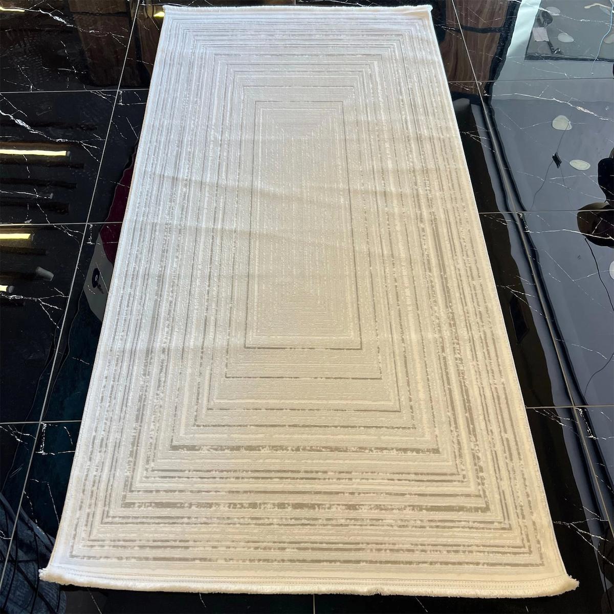 Luxess Halı Nadide 1068 Krem 8 mm Mikropolyester Yalıtıma Yardımcı Yıkanabilir İnce Kaymaz Dikdörtgen Makine Dokuma Salon Halısı 100x150 cm
