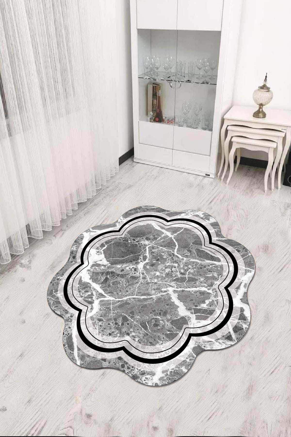 Viva Home RV308 Gri 7 mm Mikropolyester Toz Tutmaz Yıkanabilir İnce Kaymaz Dot Taban Yuvarlak Makine Dokuma Salon Halısı 200x300 cm