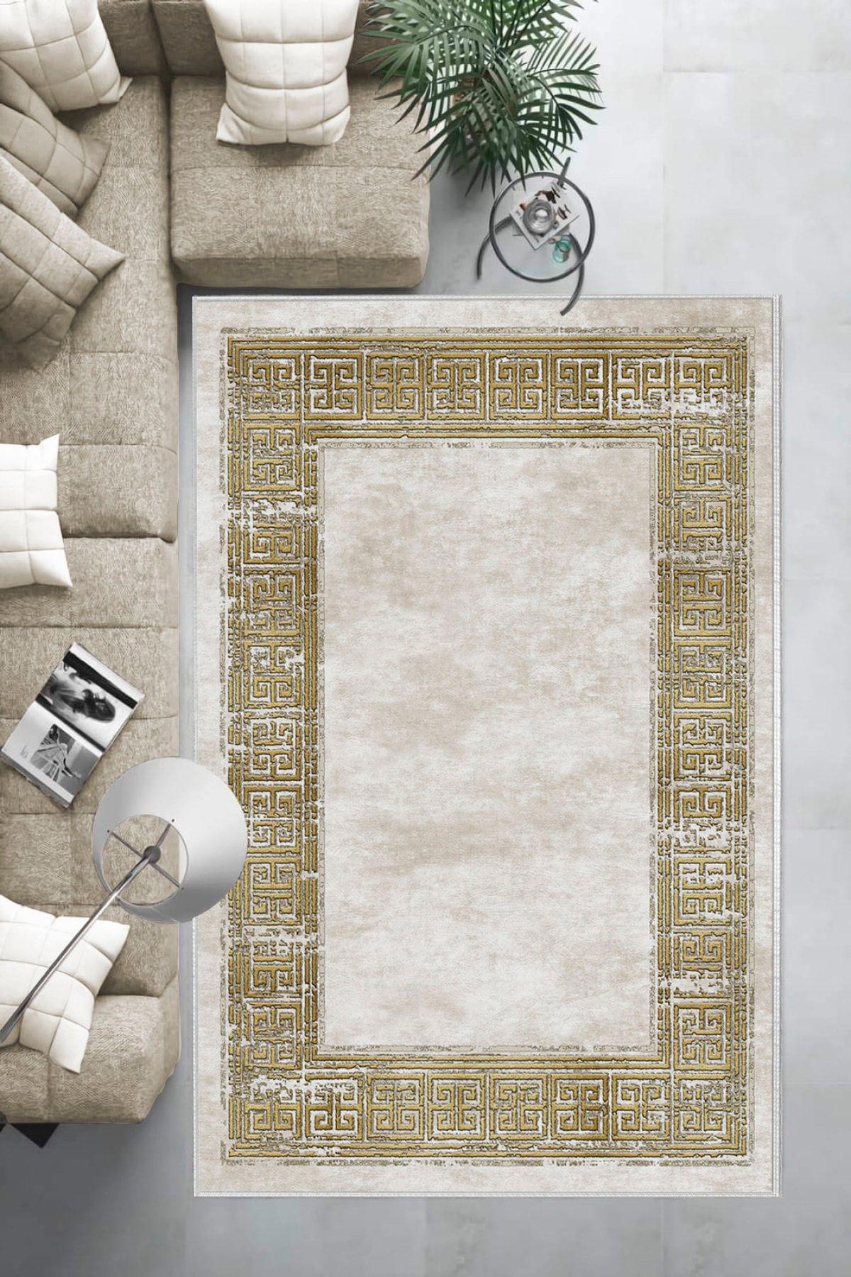 Aldora B1250 Bej 9 mm Deri Yıkanabilir İnce Kaymaz Jüt Taban Dikdörtgen Makine Dokuma Salon Halısı 100x300 cm