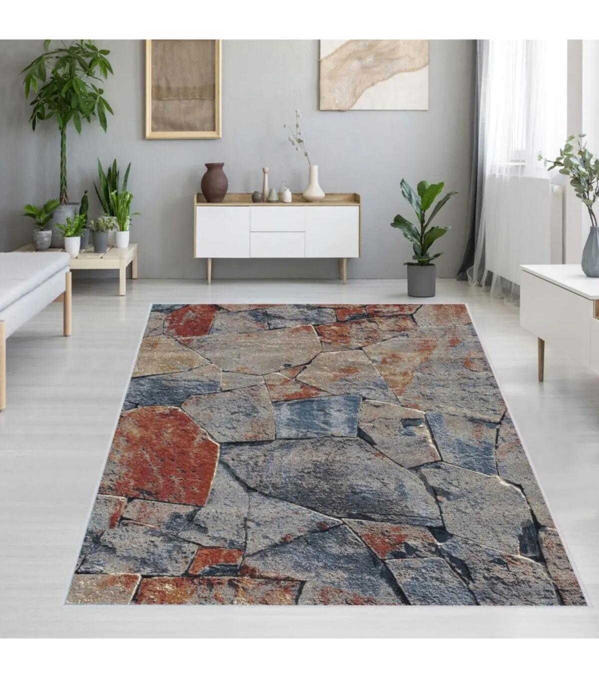 Rovigo Home RVG1272 Gri 8 mm Polyester Leke Tutmaz-Toz Tutmaz Yıkanabilir İnce Kaymaz Dot Taban Dikdörtgen Makine Dokuma Salon Halısı 160x280 cm