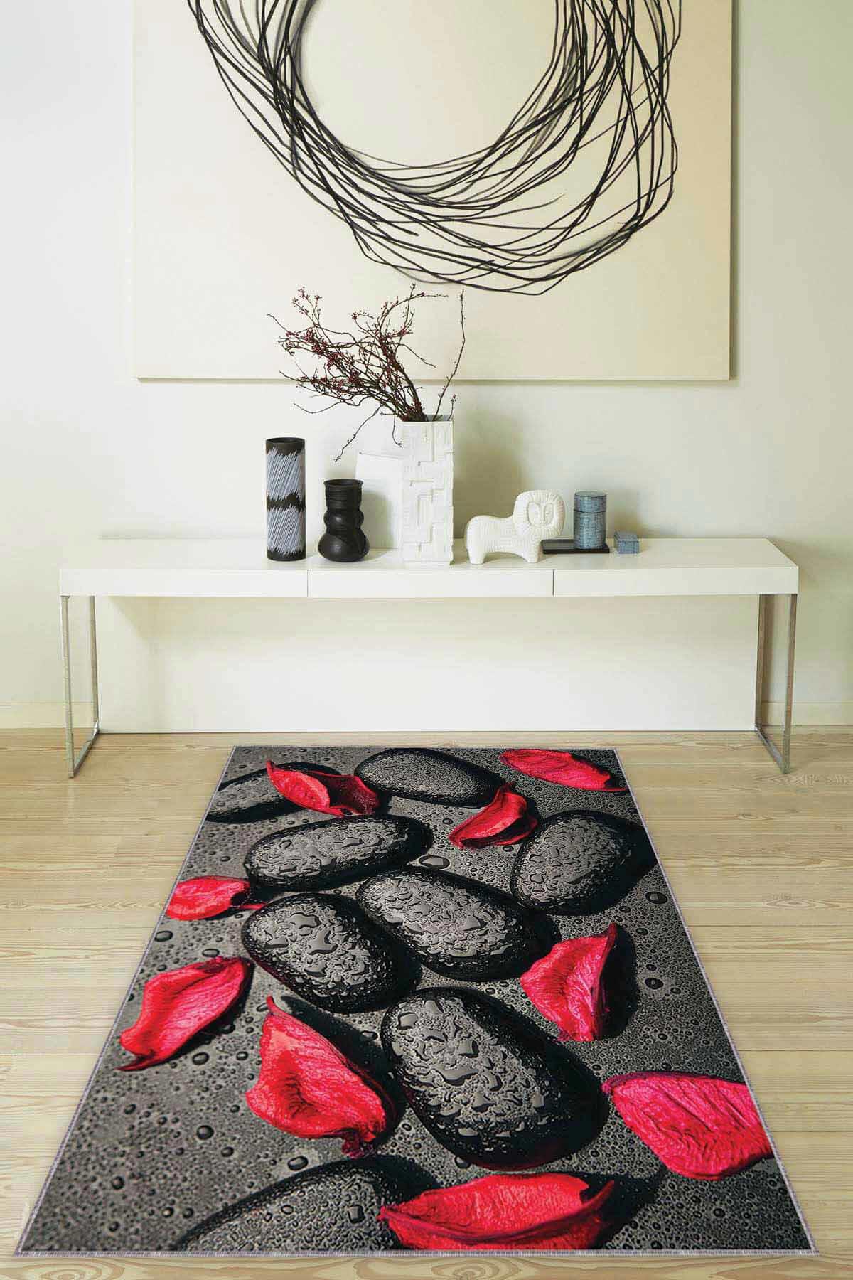 Viva Home MX08 Kırmızı 7 mm Mikropolyester Antibakteriyel Yıkanabilir İnce Kaymaz Taban Dikdörtgen Makine Dokuma Halı 80x180 cm