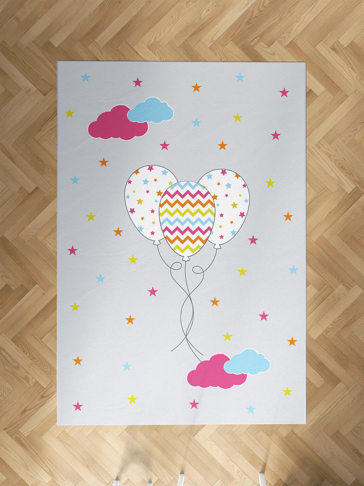 Mekta Home Bulut-Balon Krem 10 mm Antibakteriyel Yıkanabilir İnce Kaymaz Dot Taban Dikdörtgen Makine Dokuma Çocuk Odası Halısı 160x160 cm