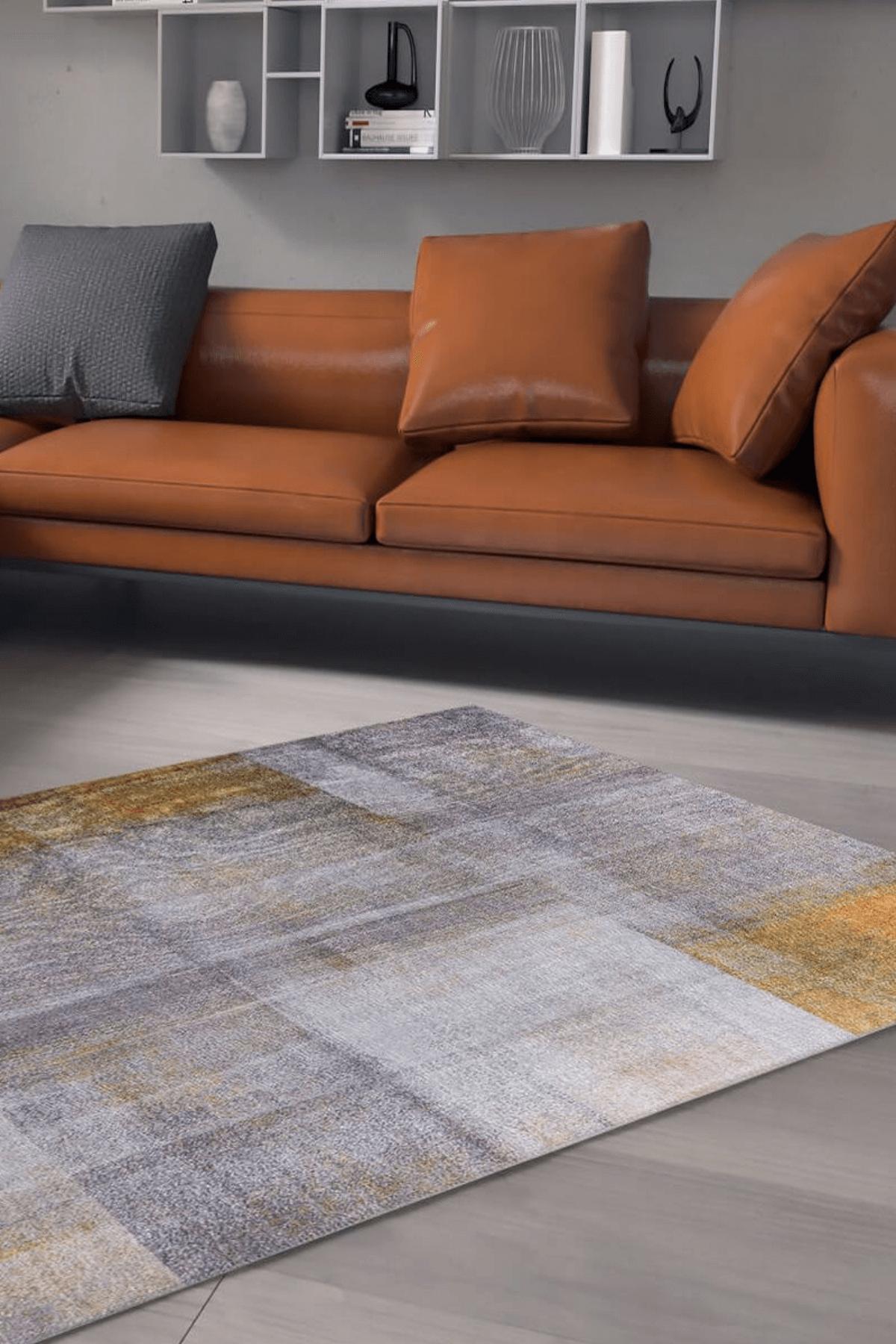 Artloop AL-10 Çok Renkli 4 mm Polyester Yıkanabilir İnce Kaymaz Jüt Taban Dikdörtgen Makine Dokuma Salon Halısı 140x220 cm