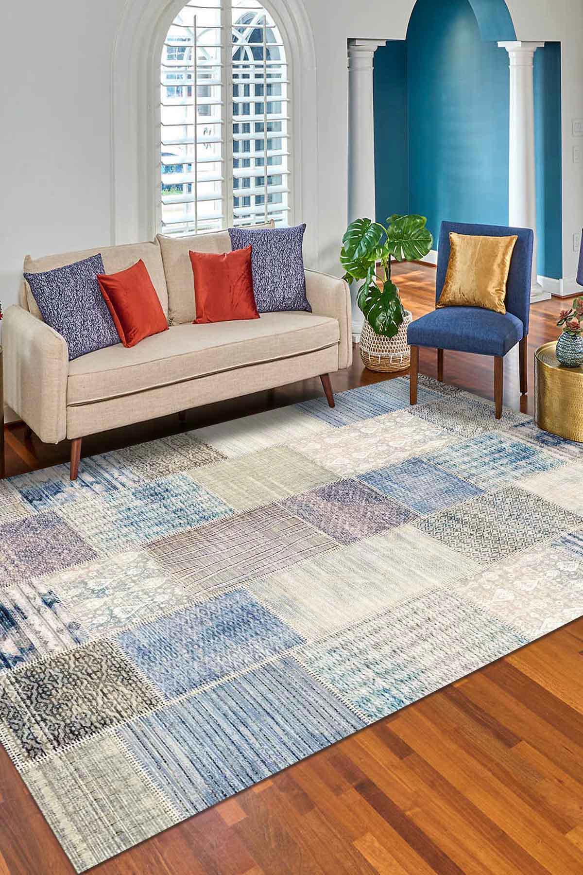 Aida Home Henry Krem 0.5 mm Pamuk Antialerjenik Yıkanabilir İnce Kaymaz Şönil Taban Dikdörtgen Makine Dokuma Salon Halısı 100x150 cm