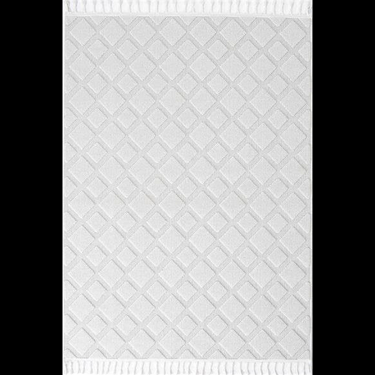 Hoom Rugs Togo 7507 Beyaz 3 mm Polipropilen Antialerjenik İnce Kaymaz Jüt Taban Dikdörtgen Makine Dokuma Salon Halısı 200x300 cm