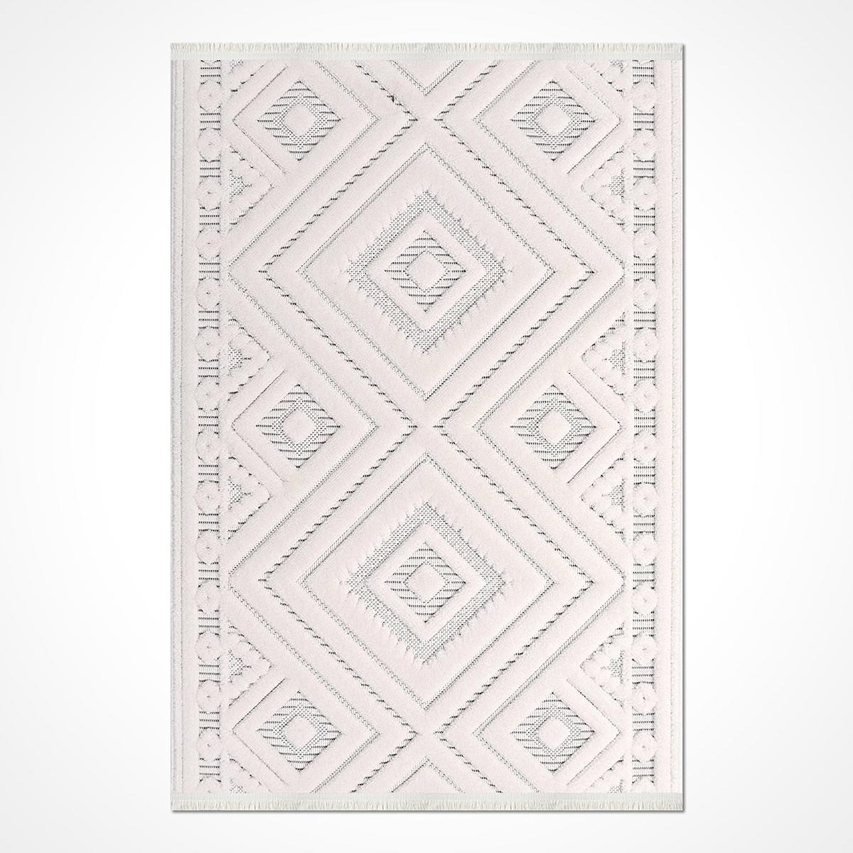 Dekozer Krem 10 mm Yıkanabilir Orta Kaymaz Pamuk Taban Dikdörtgen Makine Dokuma Oturma Odası-Salon Halısı 80x120 cm