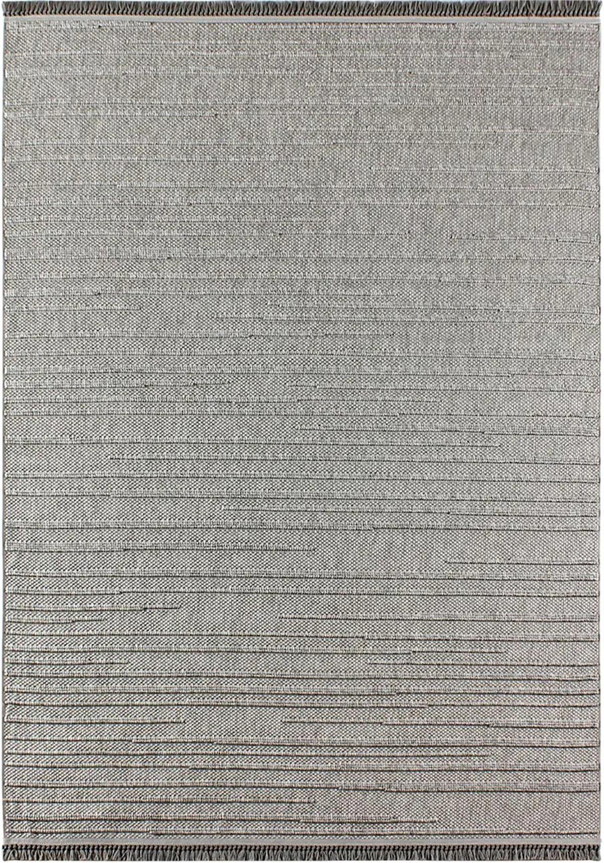 Kreasyon Halı Nossa A0136 Gri 7 mm Polyester Yıkanabilir Kalın Kaymaz Pamuk Taban Dikdörtgen Makine Dokuma Salon Halısı 200x300 cm