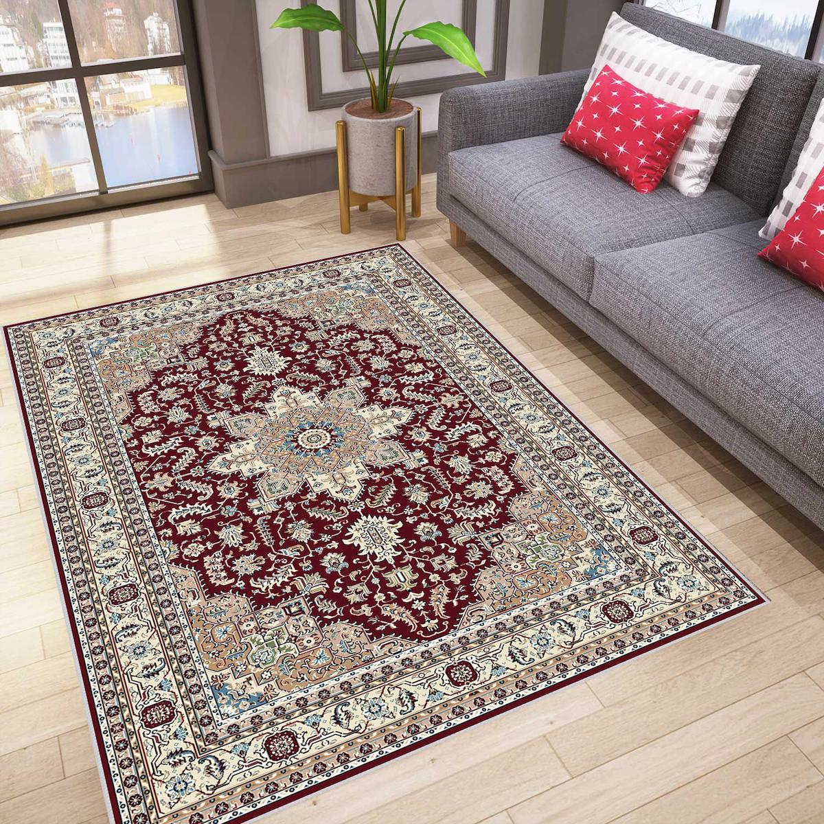 Rovigo Home RVG0787 Çok Renkli 8 mm Polyester Antibakteriyel-Leke Tutmaz-Toz Tutmaz Yıkanabilir İnce Kaymaz Dot Taban Dikdörtgen Makine Dokuma Salon Halısı 120x180 cm