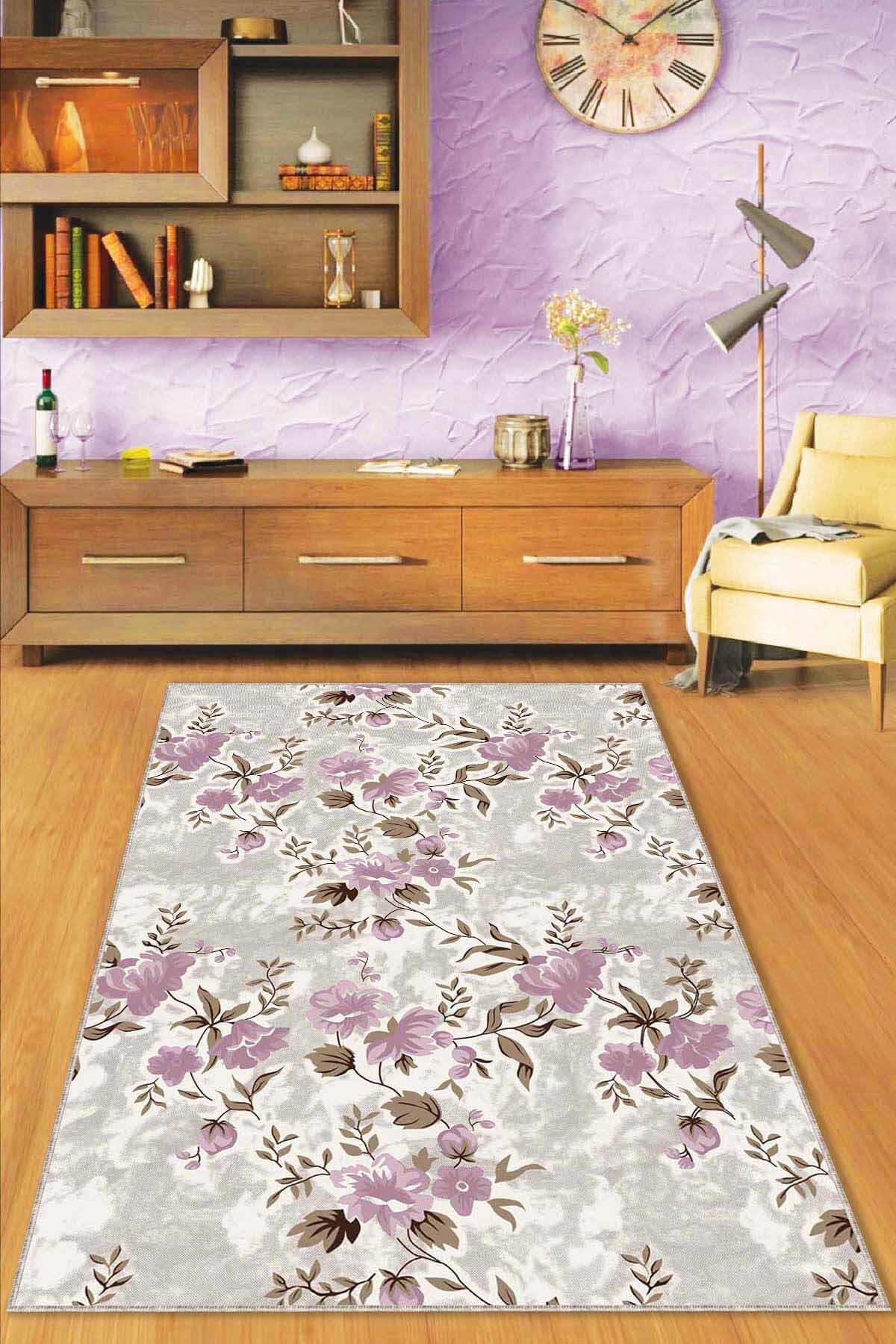 Viva Home BH003 Pembe 7 mm Mikropolyester Leke Tutmaz Yıkanabilir İnce Kaymaz Dot Taban Dikdörtgen Makine Dokuma Salon Halısı 120x200 cm