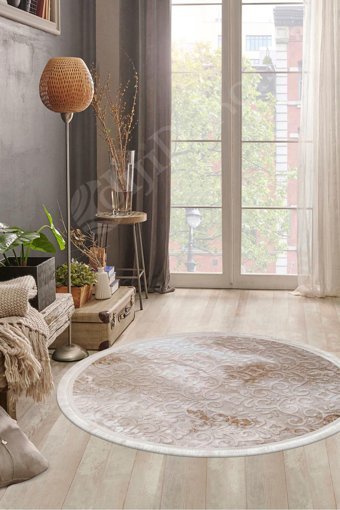 Dijidekor Deluxe Çok Renkli 6 mm Polyester Yıkanabilir Orta Kaymaz Deri Taban Yuvarlak Makine Dokuma Salon Halısı 120x200 cm