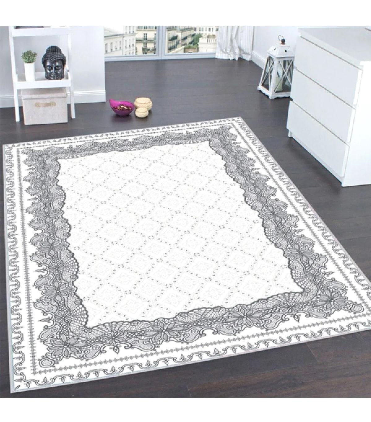 Rovigo Home RVG0120-SD701 Krem 8 mm Polyester Yıkanabilir Orta Kaymaz Dot Taban Dikdörtgen Makine Dokuma Salon Halısı 120x180 cm
