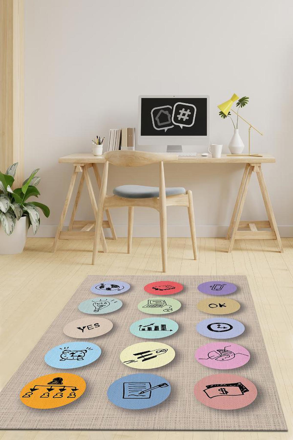 Homshtag İş Dünyam Çok Renkli 1 mm Pamuk Antistatik Yıkanabilir İnce Kaymaz Dikdörtgen Makine Dokuma Çalışma Odası Halısı 80x150 cm