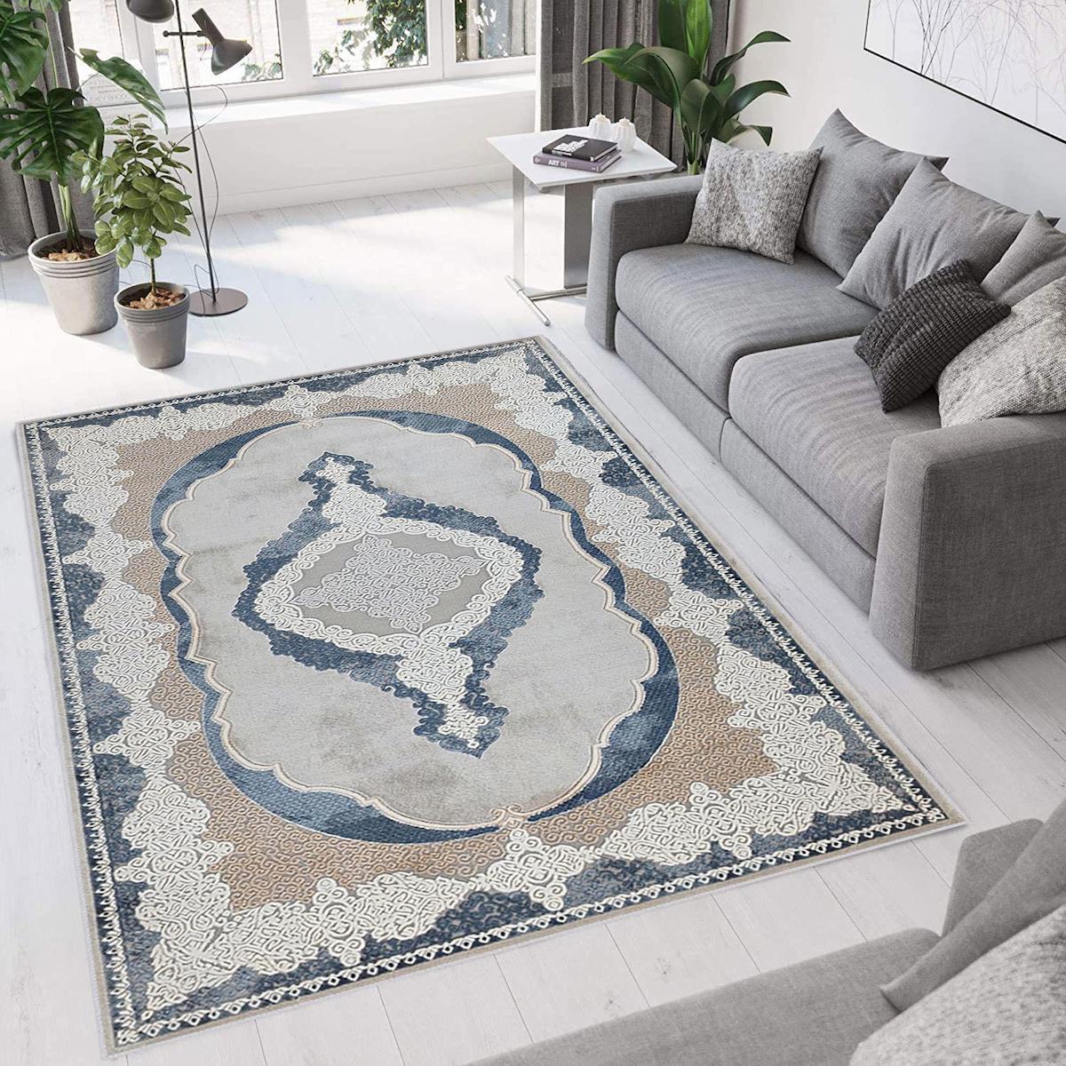Rovigo Home RVG0764 Gri 8 mm Polyester Antibakteriyel-Leke Tutmaz-Toz Tutmaz Yıkanabilir İnce Kaymaz Dot Taban Dikdörtgen Makine Dokuma Salon Halısı 160x400 cm