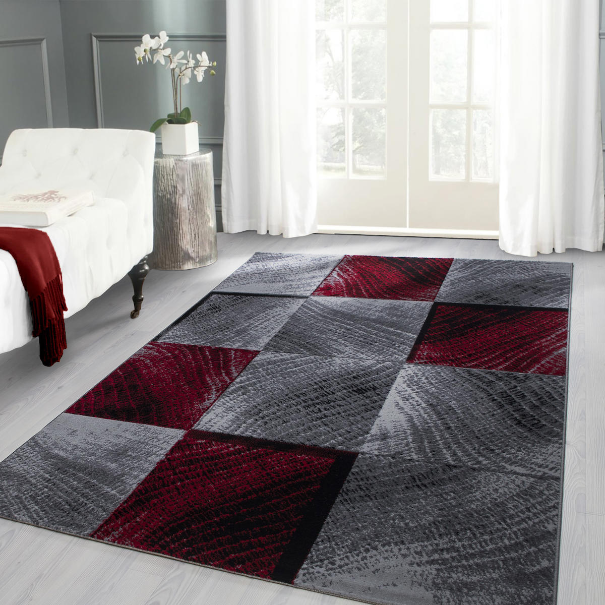 Wide Shop Kırmızı 8 mm Polipropilen Antibakteriyel Yıkanabilir İnce Kaymaz Jüt Taban Dikdörtgen Makine Dokuma Salon Halısı 200x290 cm
