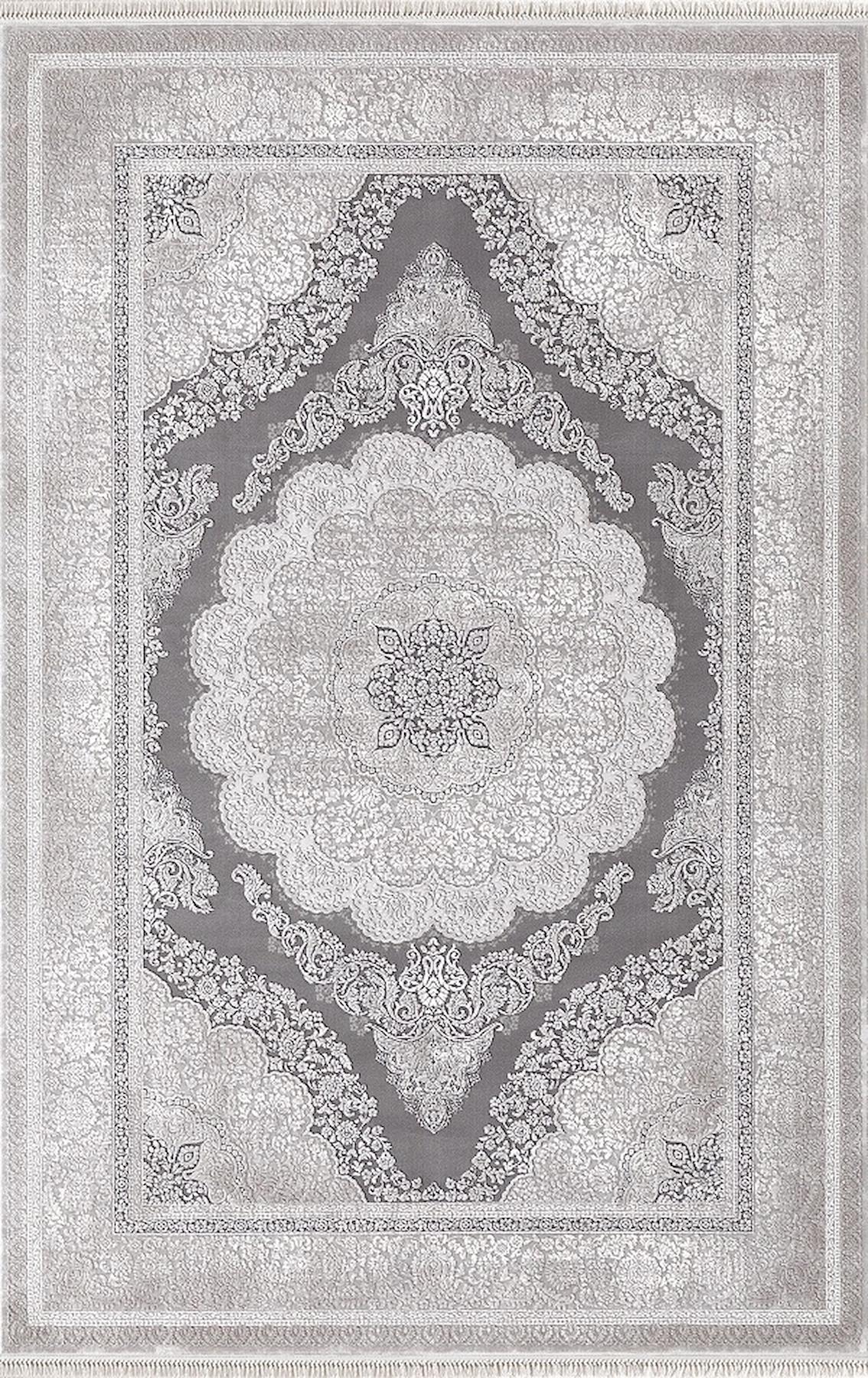 Merinos  Rodin 19773 Beyaz-Gri 11 mm Akrilik Toz Tutmaz Yıkanabilir Kalın Kaymaz Dikdörtgen Makine Dokuma Salon Halısı