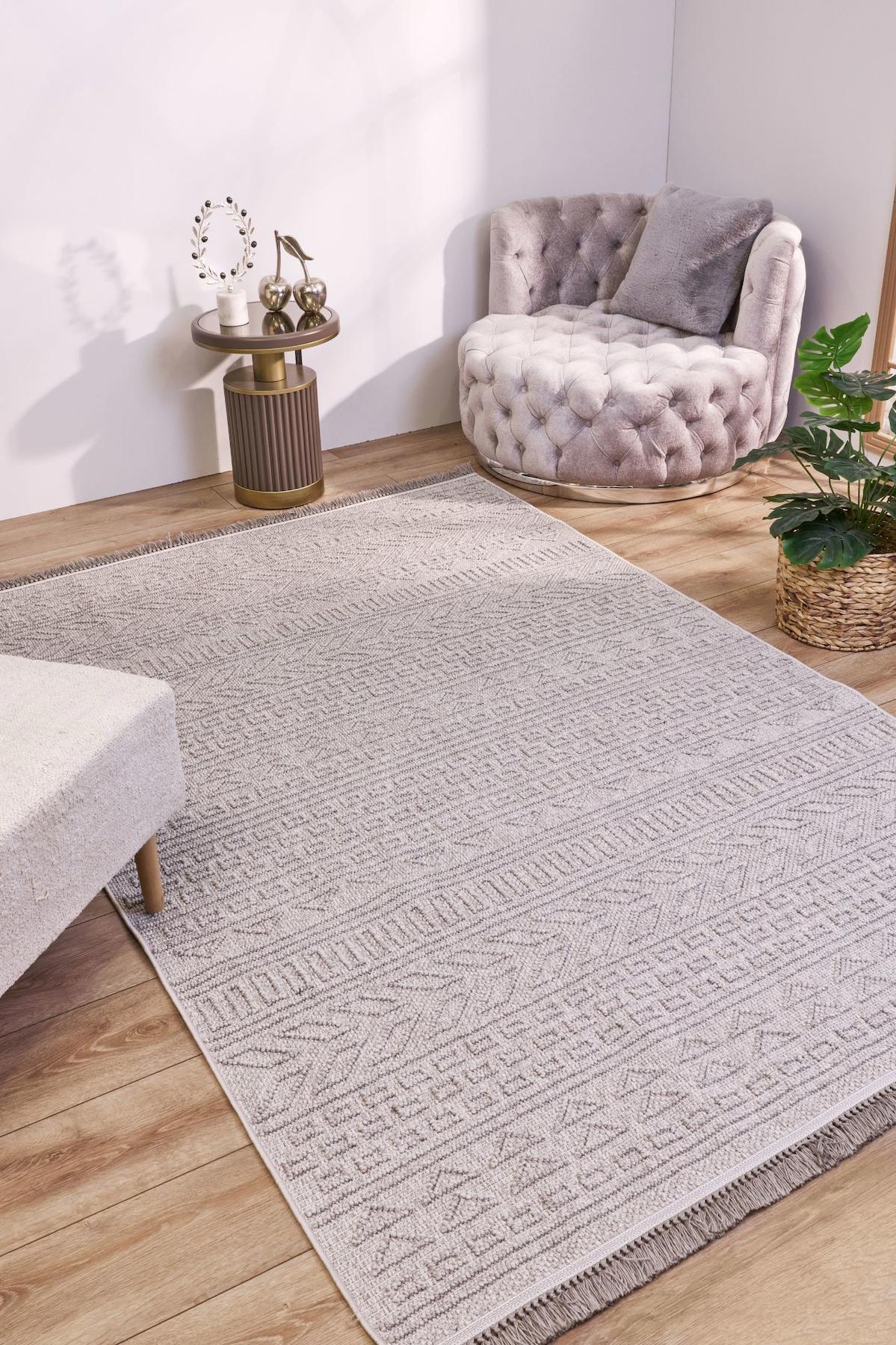 Apex Havana 8581 Çok Renkli Pamuk Yıkanabilir İnce Kaymaz Jüt Taban Dikdörtgen Makine Dokuma Salon Halısı 100x200 cm