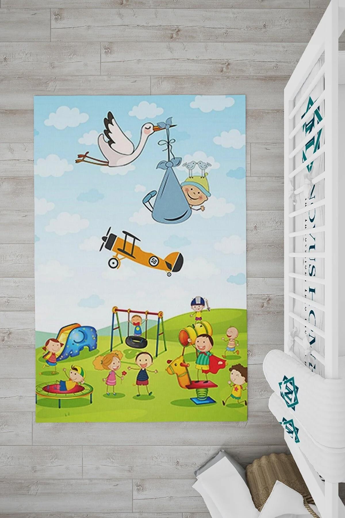 Novus Home Verona Serisi Yeşil 6 mm Polyester Antibakteriyel-Toz Tutmaz-Yalıtıma Yardımcı Yıkanabilir İnce Kaymaz Taban Dikdörtgen Makine Dokuma Çocuk Odası Halısı 80x300 cm