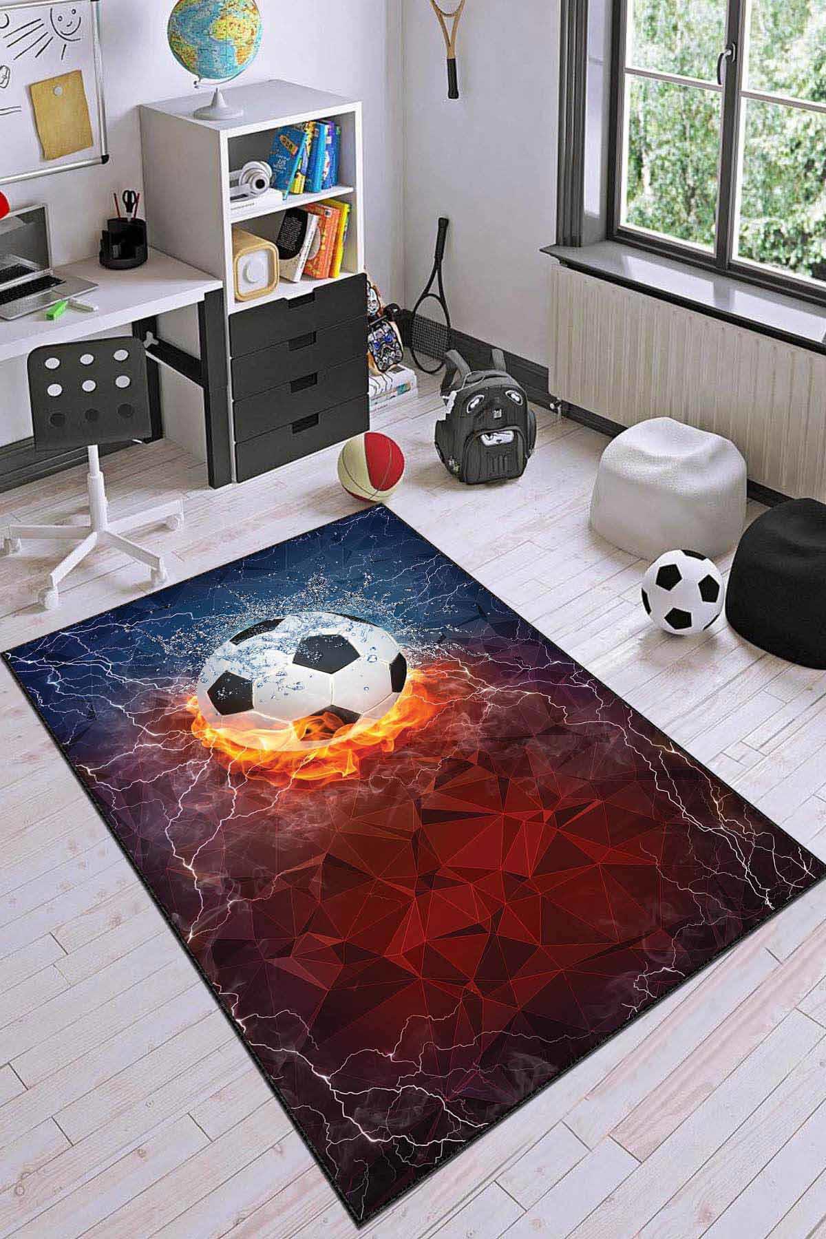 Viva Home KD100 Kırmızı 7 mm Mikropolyester Antibakteriyel Yıkanabilir İnce Kaymaz Taban Taraftar Temalı Dikdörtgen Makine Dokuma Çocuk Odası Halısı 120x180 cm