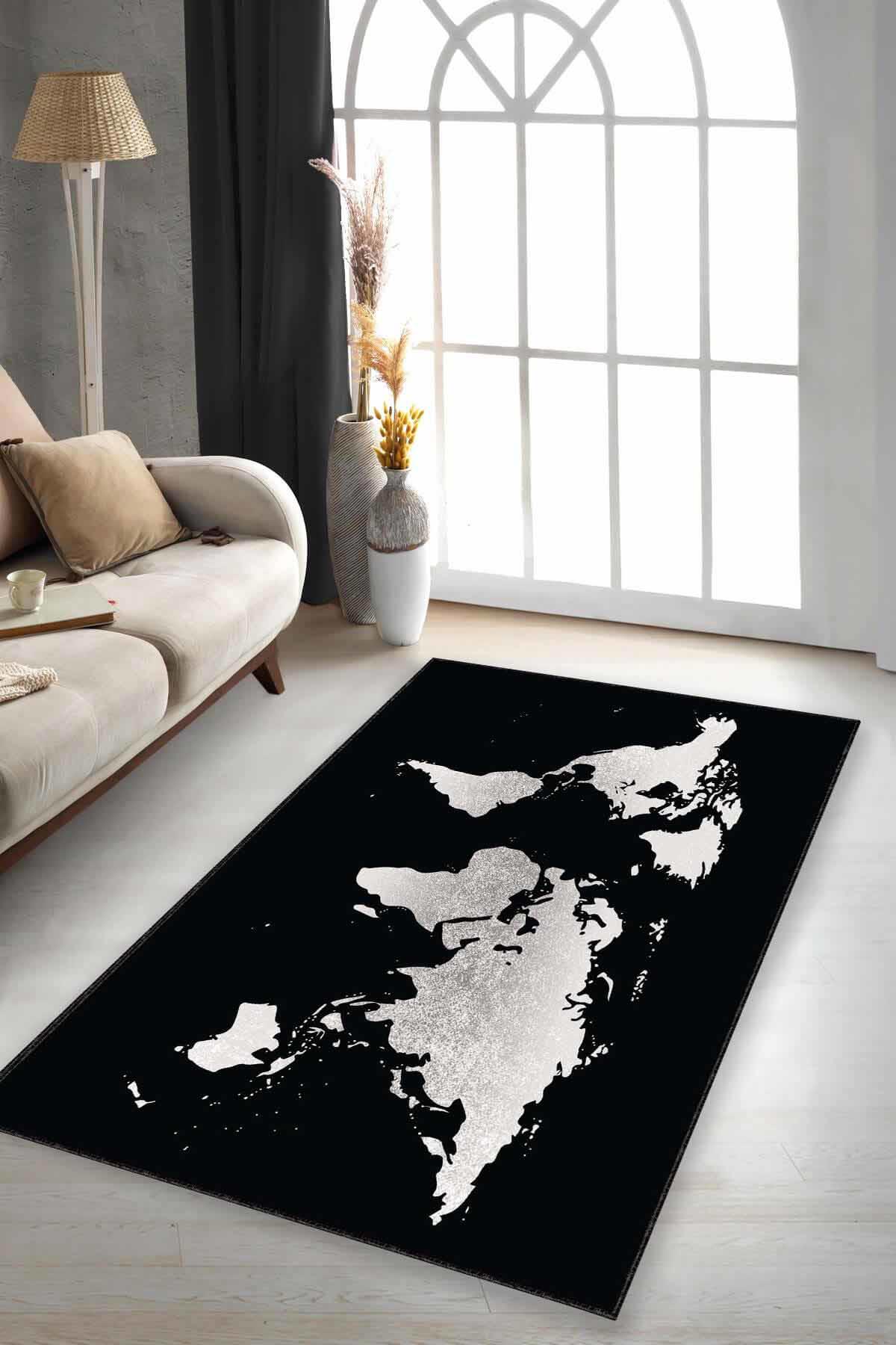 Viva Home AR225 Beyaz-Gri 7 mm Mikropolyester Antibakteriyel Yıkanabilir Kalın Kaymaz Lateks Taban Dikdörtgen Makine Dokuma Salon Halısı 150x230 cm