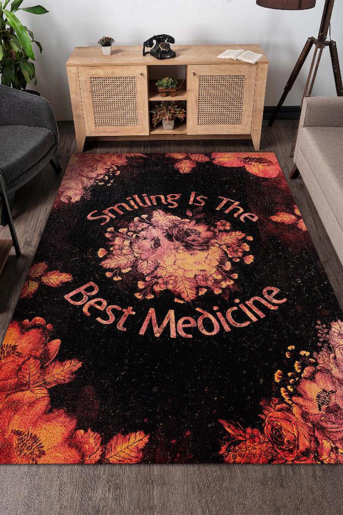 Homshtag Gülümsemek En İyi İlaç Krem 4 mm Pamuk Antistatik Yıkanabilir İnce Kaymaz Dikdörtgen Makine Dokuma Salon Halısı 140x200 cm