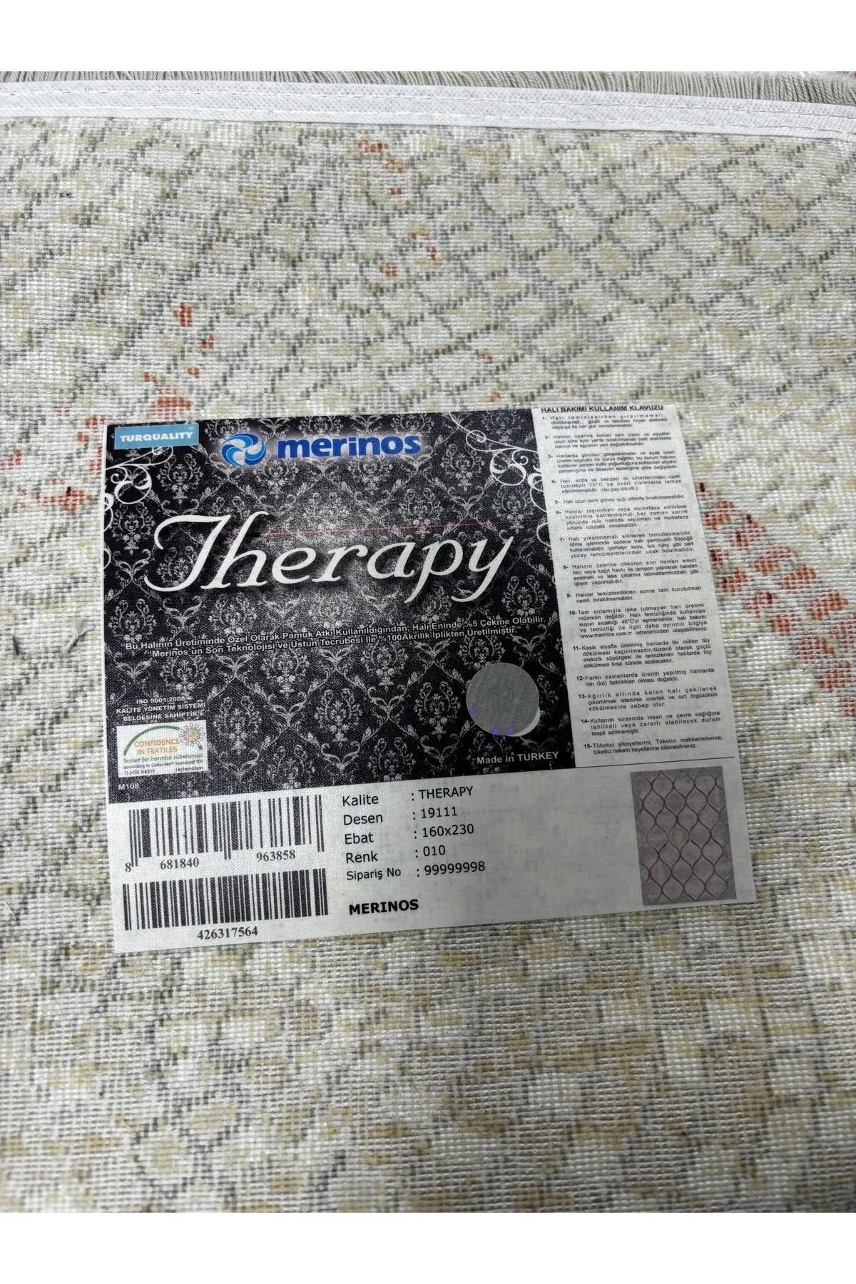 Merinos  Therapy 19111 Krem 11 mm Akrilik Antibakteriyel Yıkanabilir İnce Kaymaz Dikdörtgen Makine Dokuma Salon Halısı 120x500 cm