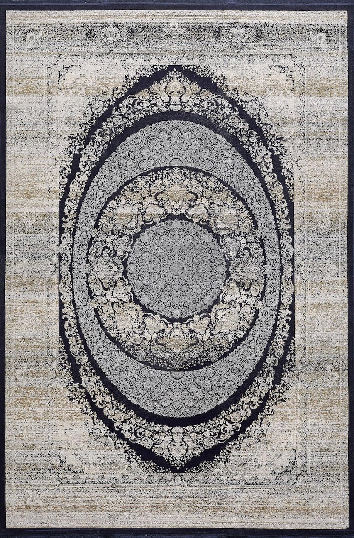 Artemis Halı Bella 06470A Bej - Lacivert 5 mm Viskon Yıkanabilir İnce Kaymaz Jüt Taban Dikdörtgen Makine Dokuma Salon Halısı 120x170 cm