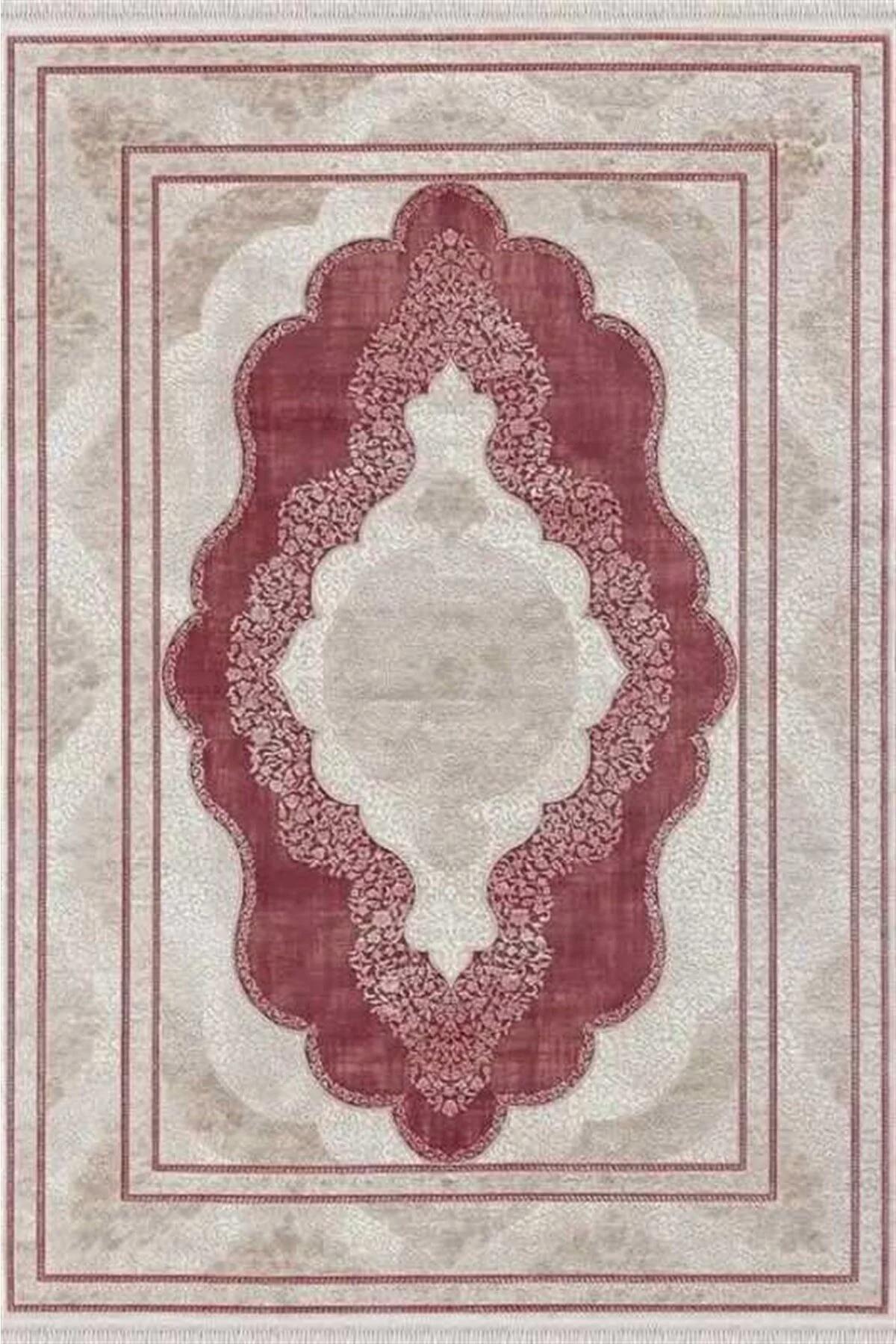 Merinos Rodin 19772 Bordo 8 mm Akrilik Toz Tutmaz Yıkanabilir Kalın Kaymaz Dikdörtgen Makine Dokuma Salon Halısı 80x300 cm