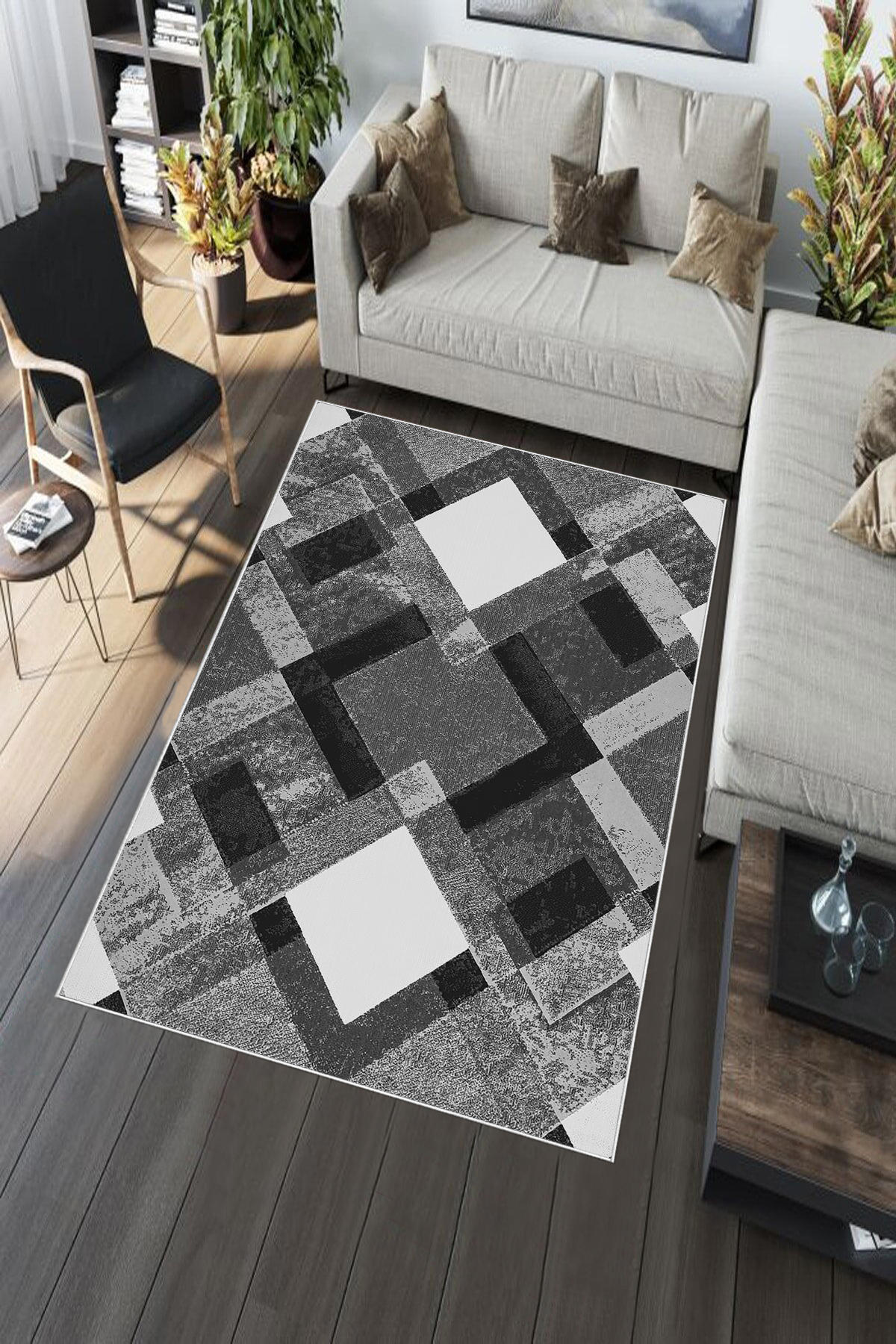 Aldora Çok Renkli 0.8 mm Polipropilen Yıkanabilir Orta Kaymaz Deri Taban Dikdörtgen Makine Dokuma Salon Halısı 160x230 cm