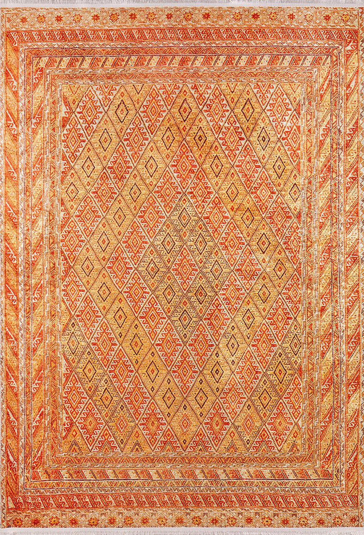 Halı Atölyesi HK119 Turuncu 5 mm Pamuk Yıkanabilir Kaymaz Taban Dikdörtgen Makine Dokuma Salon Halısı 140x200 cm