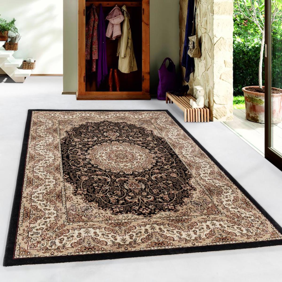 Red Halı Siyah 8.5 mm Polipropilen Antialerjenik-Toz Tutmaz Yıkanabilir Orta Kaymaz Jüt Taban Dikdörtgen Makine Dokuma Oturma Odası-Salon Halısı 80x150 cm