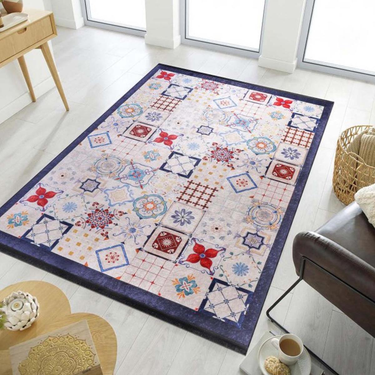Orkide Home Beyaz Antibakteriyel Yıkanabilir İnce Kaymaz Deri Taban Dikdörtgen Makine Dokuma Salon Halısı 100x200 cm