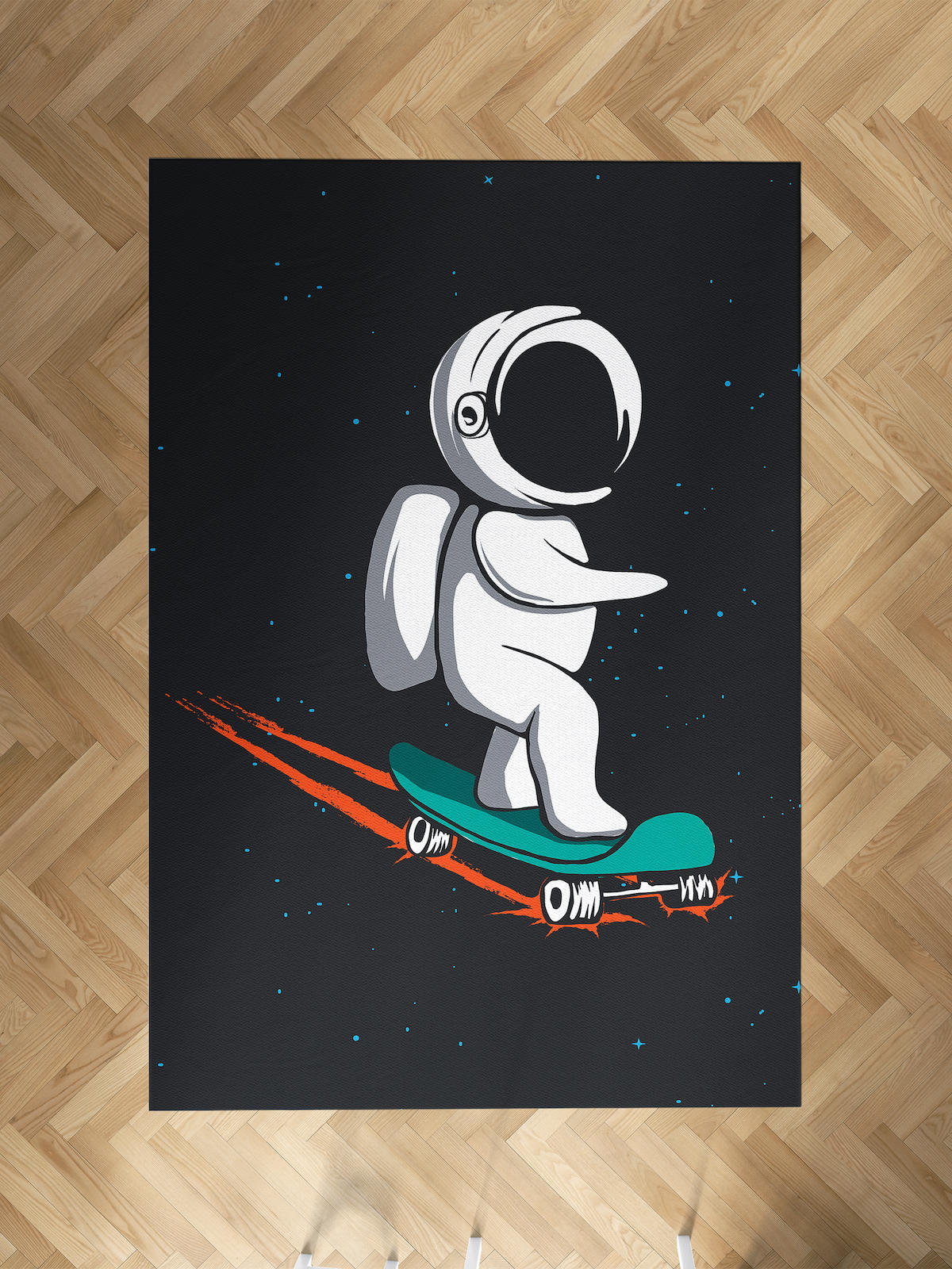 Mekta Home Astronot Krem 10 mm Antibakteriyel Yıkanabilir İnce Kaymaz Dot Taban Dikdörtgen Makine Dokuma Çocuk Odası Halısı 160x300 cm