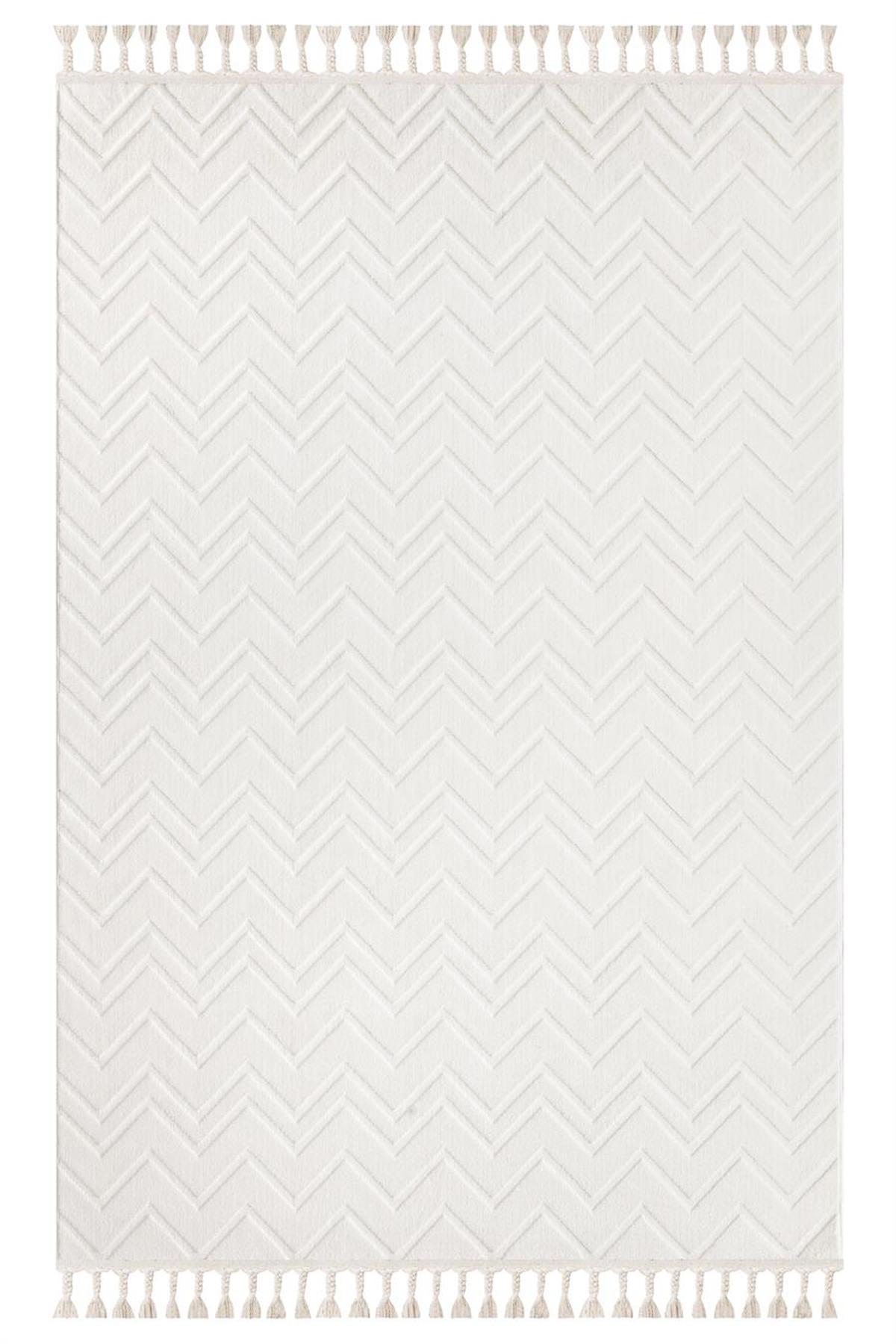 İpek Mekik Halı Lux 11703 Beyaz 11 mm Polyester Yıkanabilir Orta Kaymaz Pamuk Taban Geometrik Dikdörtgen Makine Dokuma Antre-Çocuk Odası-Salon-Yatak Odası Halısı 80x150 cm